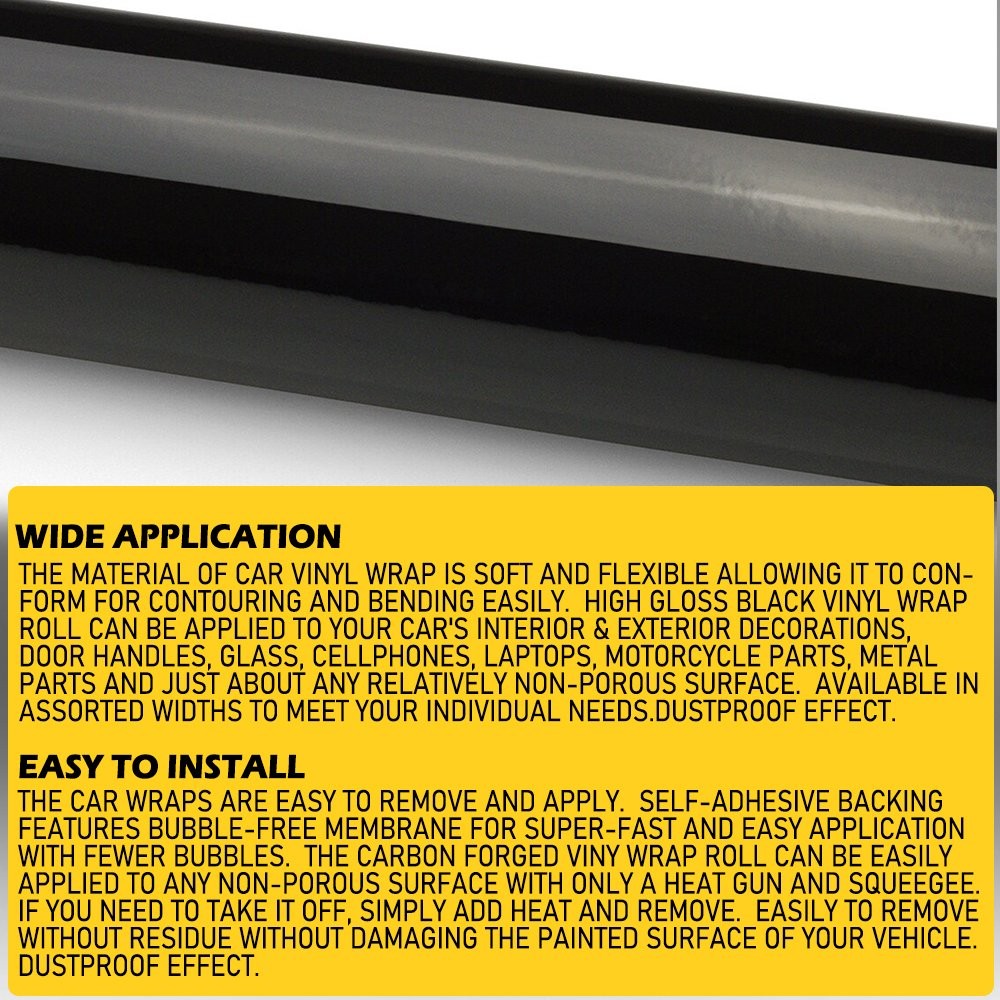 Black High Gloss Glossy Vinyl Film Car Wrap Film Sticker Bubble Free Air Release