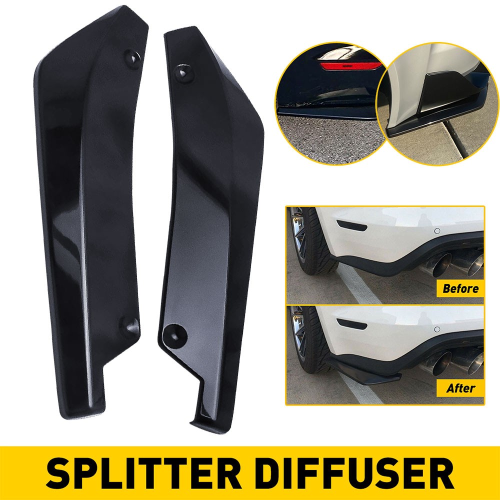 Gloss Car Black Rear Bumper Canard Fin Diffuser Valence Splitter Spoiler Lips