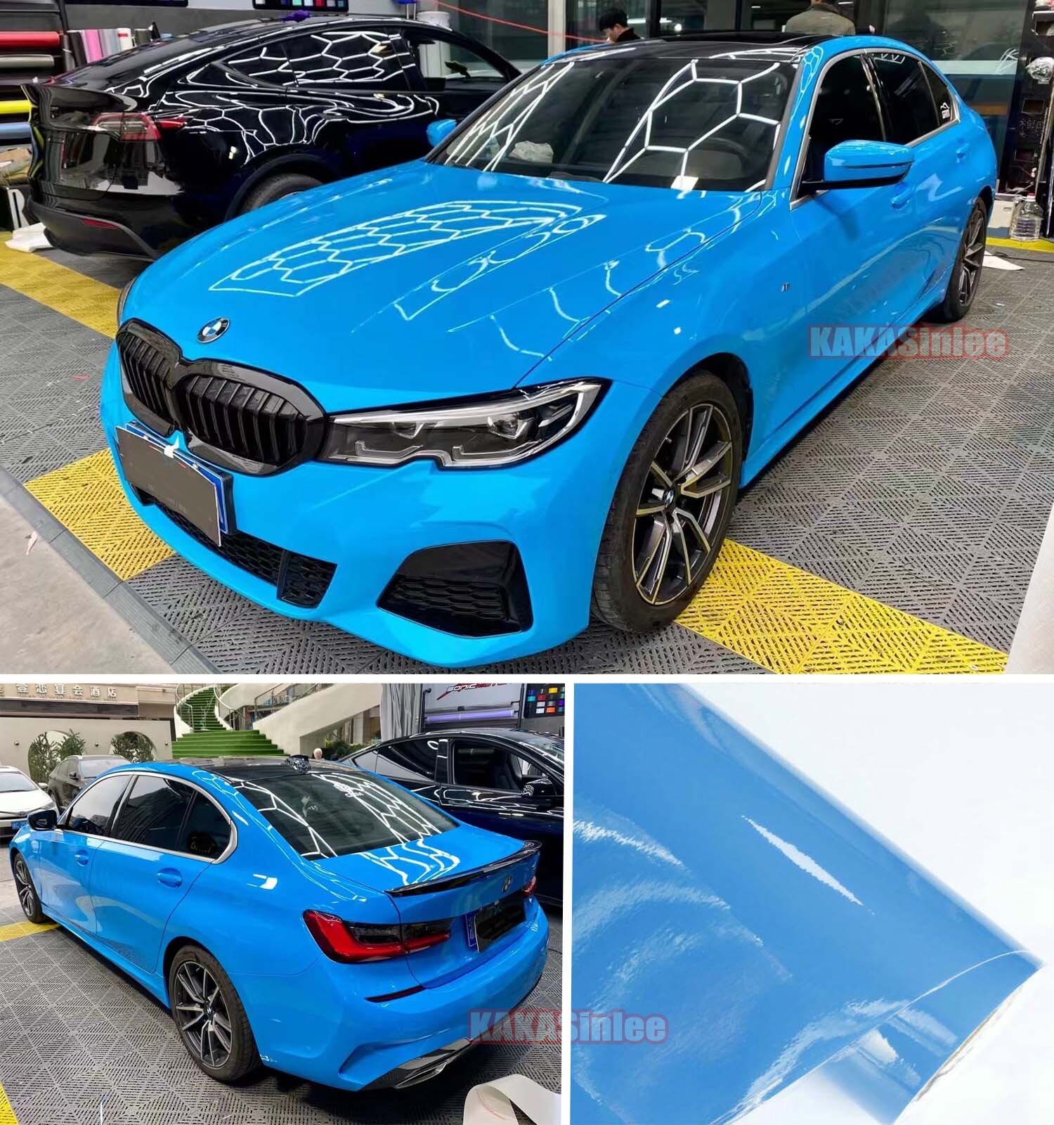 50FT M Blue Ultra Gloss Chrome Metallic Whole Car Vinyl Wrap Flexible Sticker US