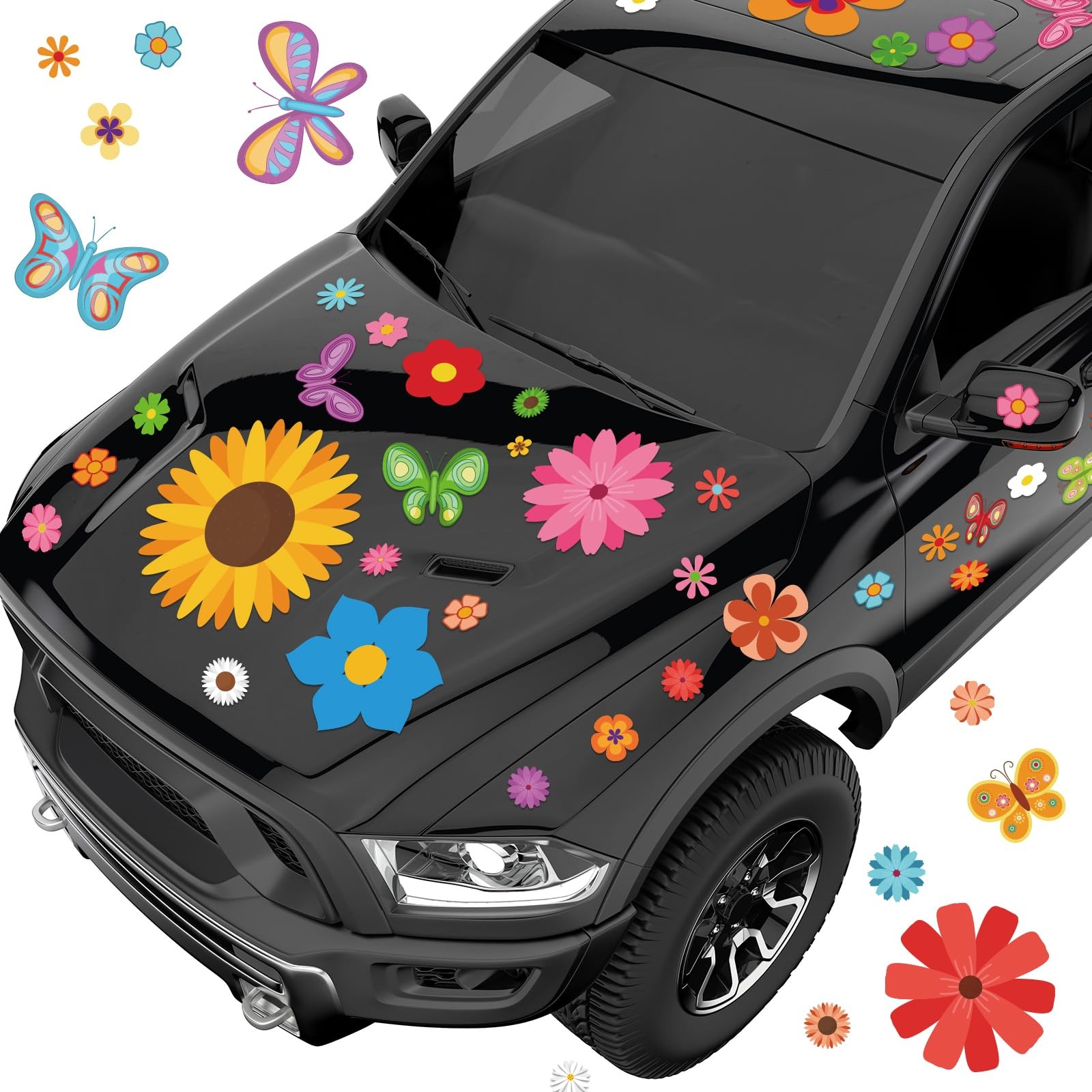 Fuutreo 12 Sheets Daisy Stickers 130 Pcs Flower Car Mix Style, Bright Color