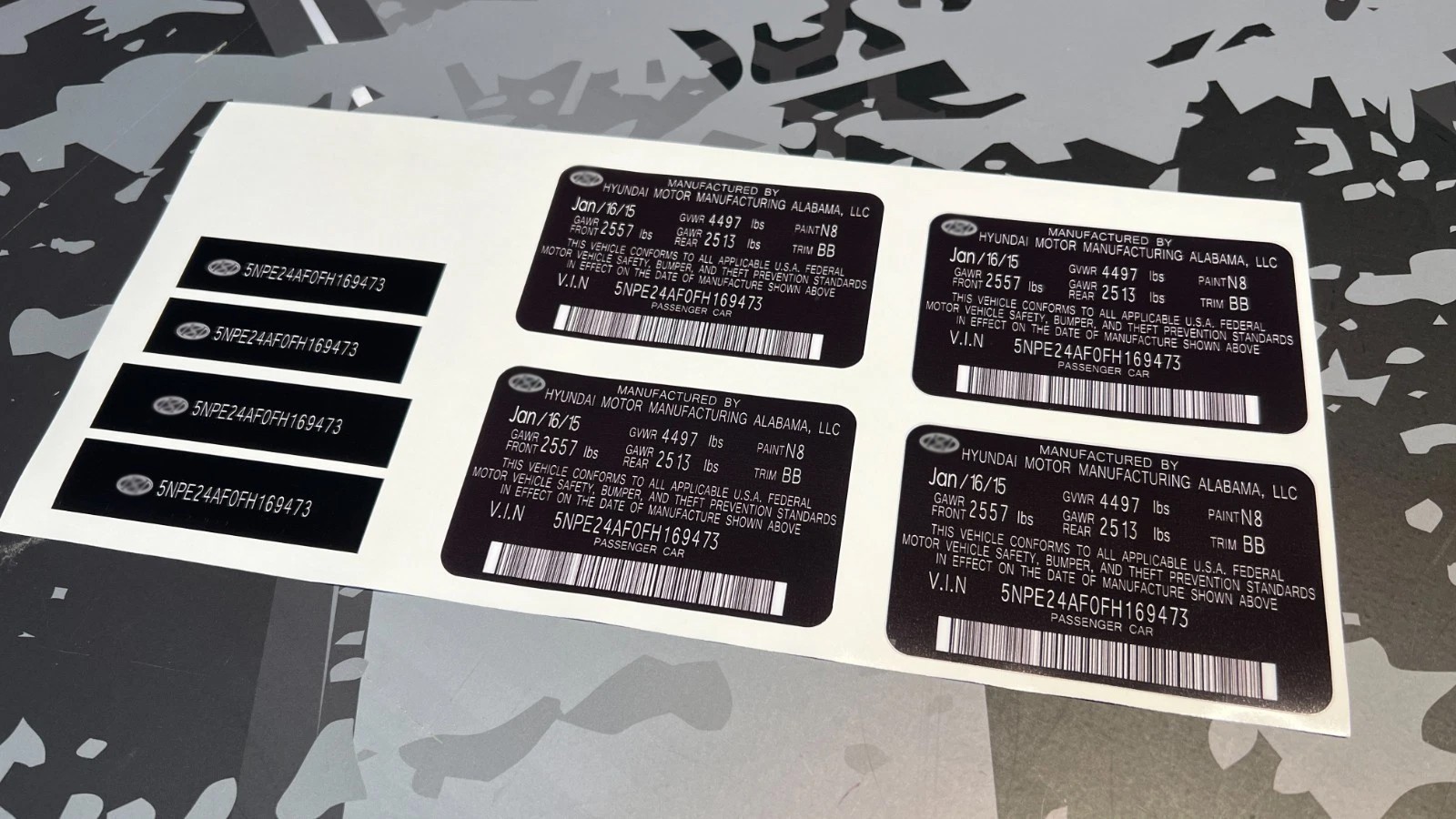 Automobile VIN ID Label Replacement Sticker – Car Identification Decal Set of 4