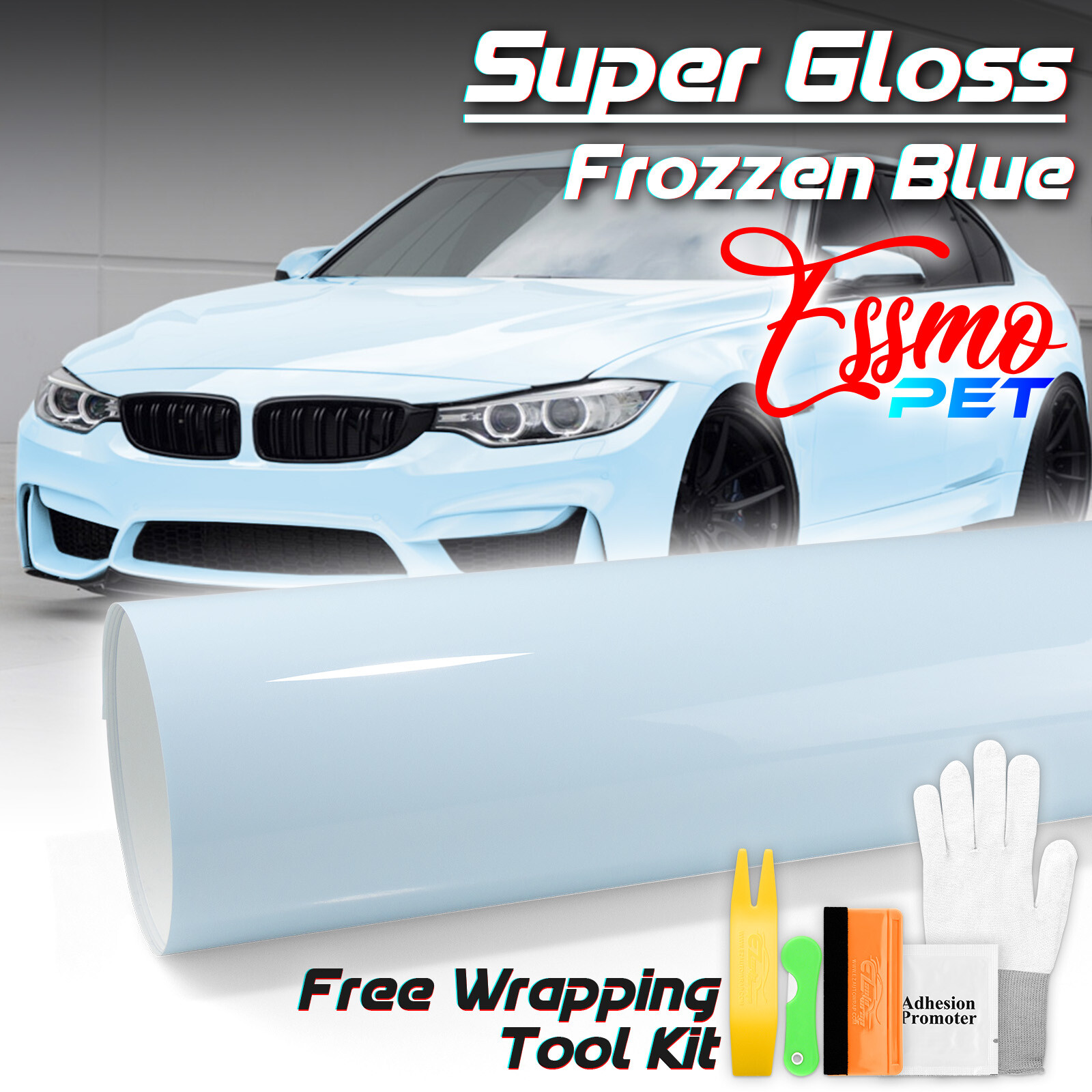 ESSMO PET Super Gloss FrozzenBlue Car Vehicle Vinyl Wrap Decal Glossy Sticker