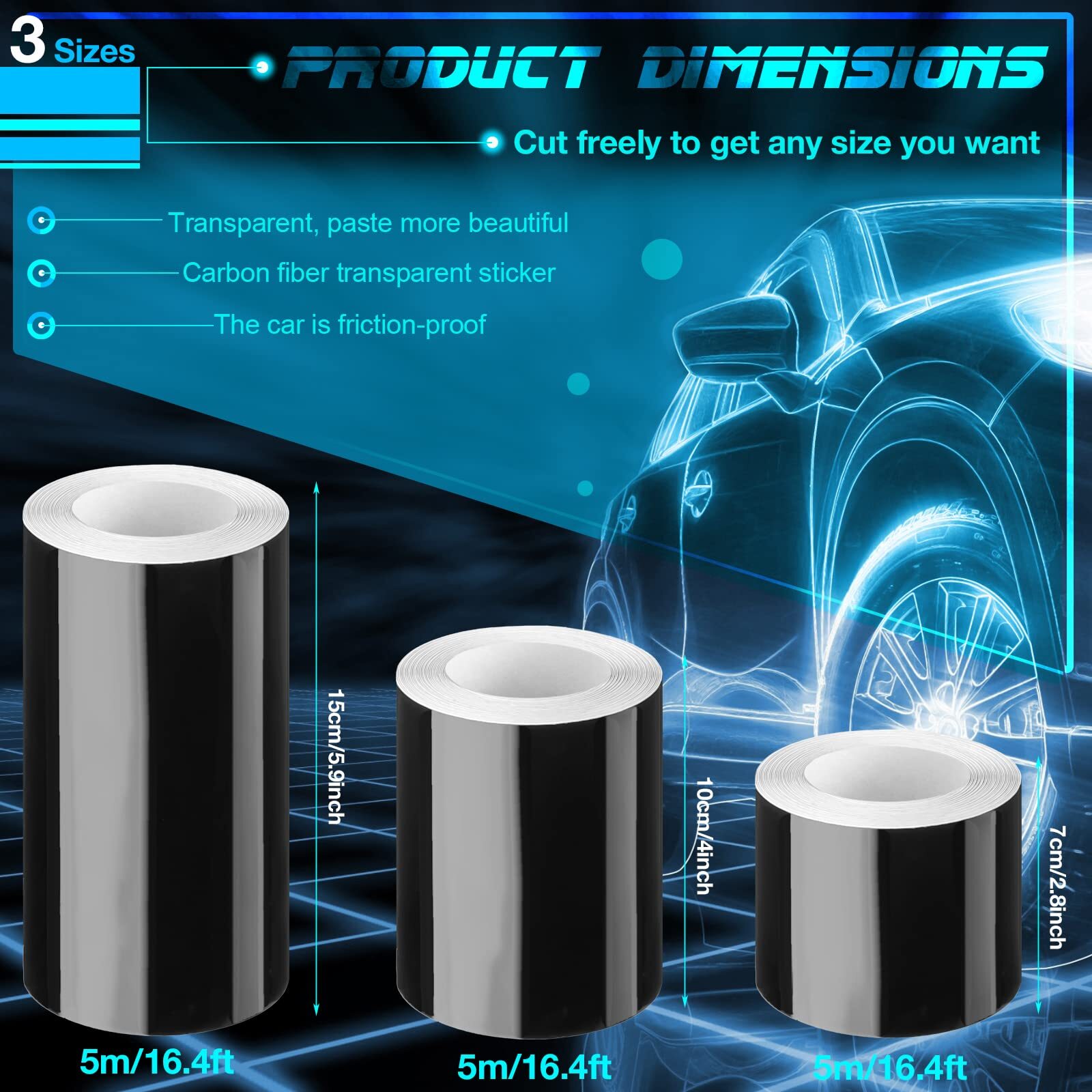 3 Rolls Gloss Black Vinyl Wrap with Tools Vinyl Wrap Rolls Car Wrap Vinyl Bla…