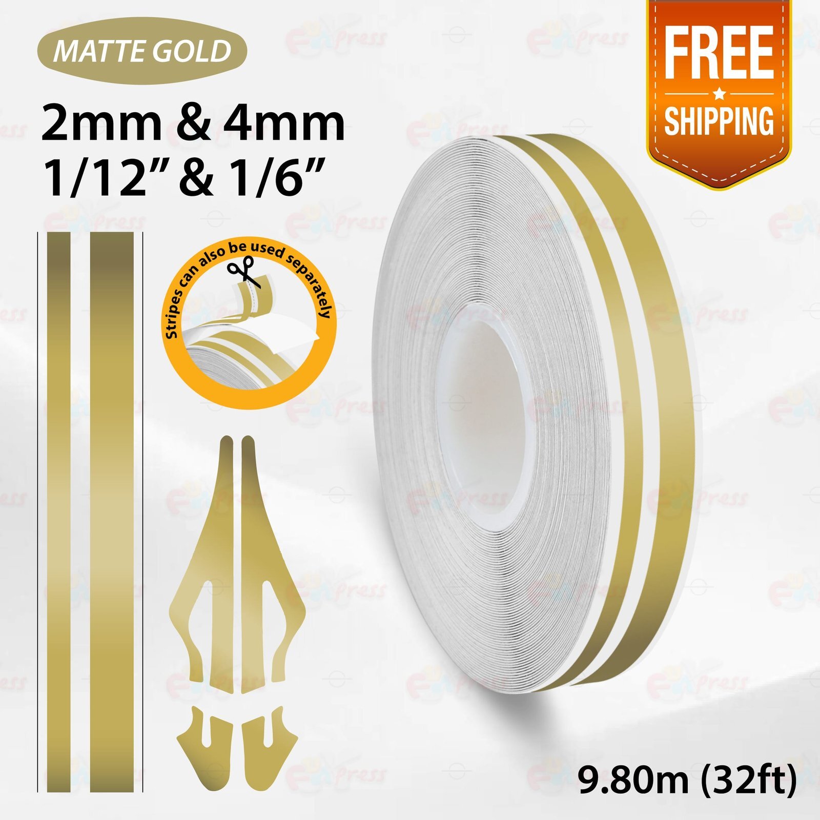 MATTE GOLD 1/2″ 12mm Double Lines STRIPE Car Streamline TAPE Decal Vinyl Sticker