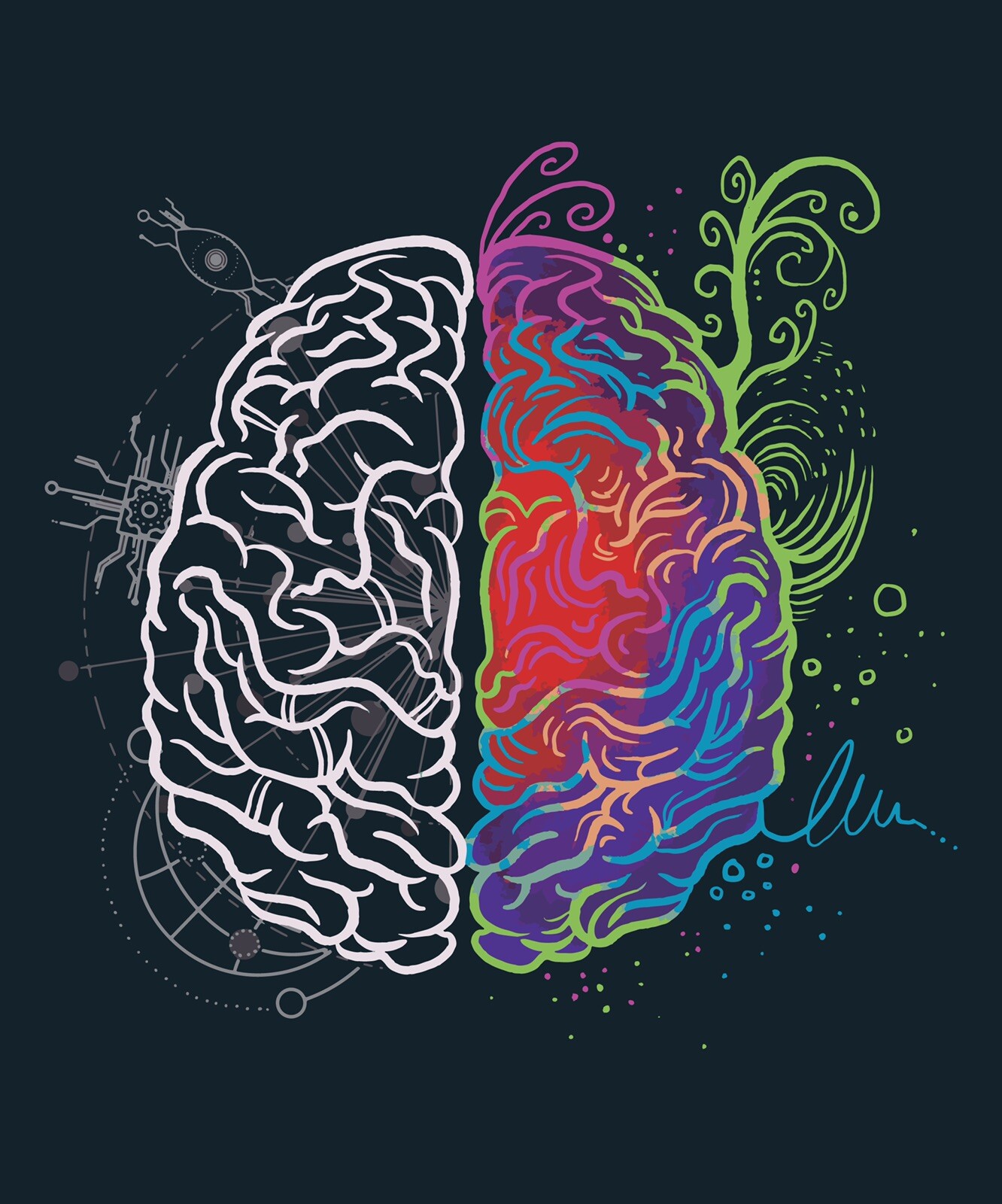 3” Brain Sticker Left Right Creative Art Logic Math Rainbow Neurology Science