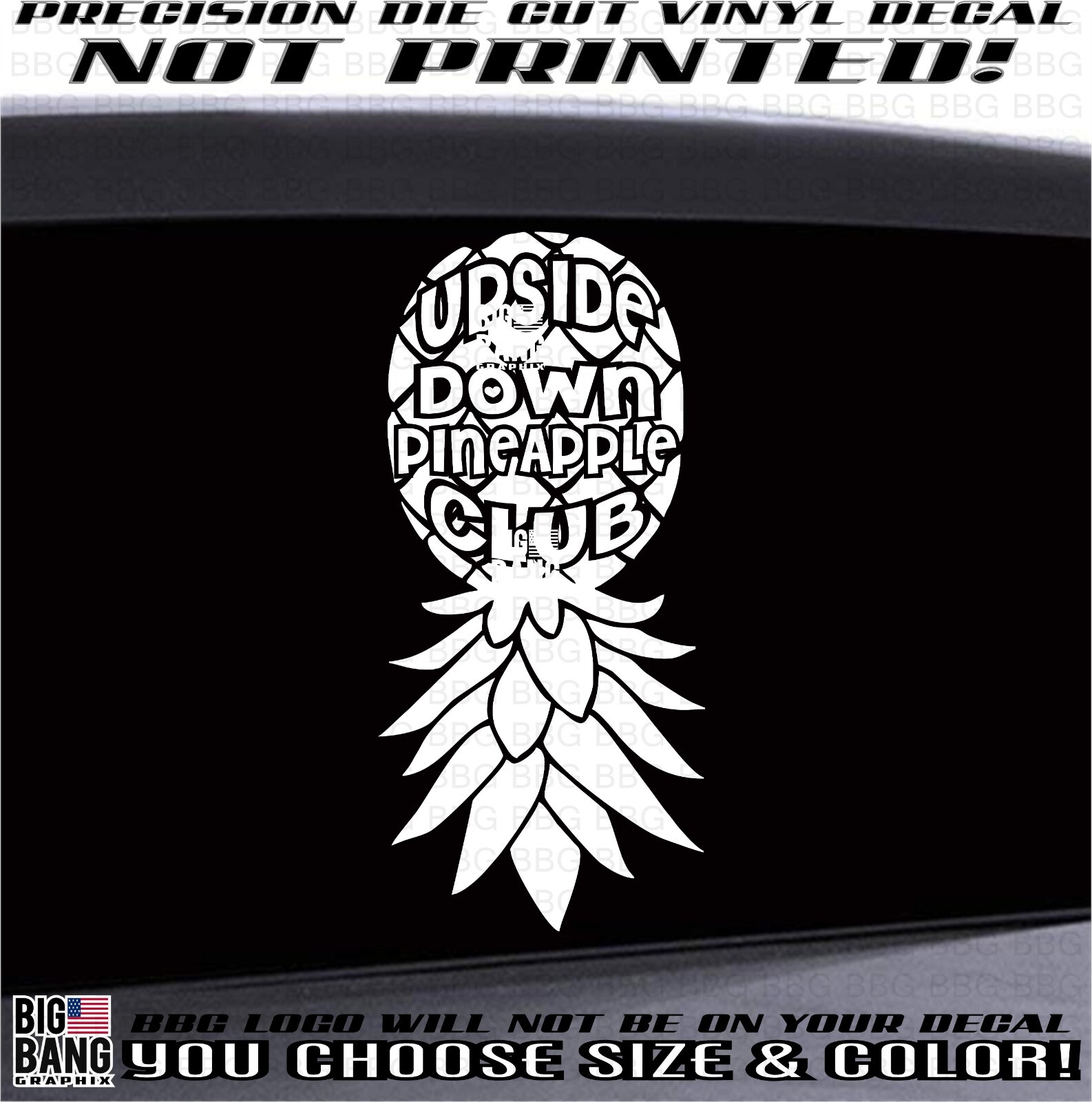 Upside Down Pineapple Club Vinyl Decal Sticker RV Boat Car Truck Van Camper Door