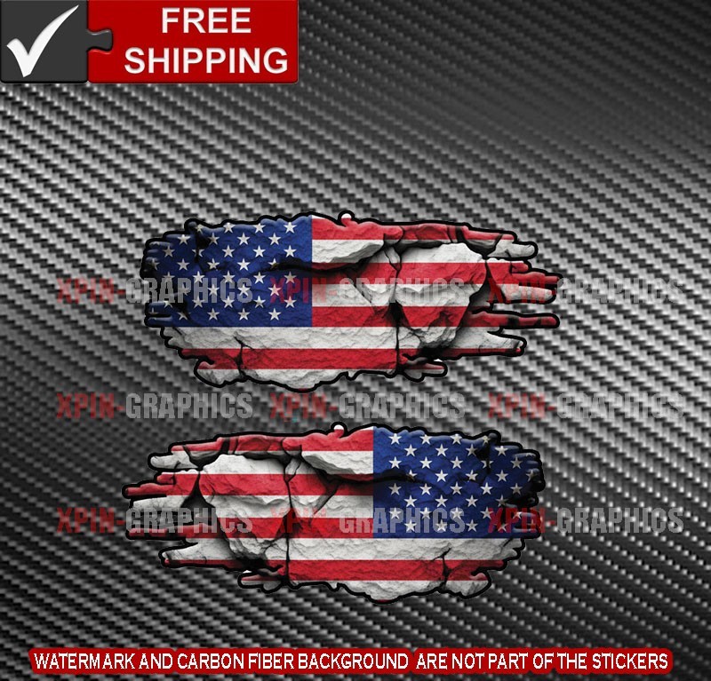 USA Flag American Tattered Distressed Left/Right Vinyl Decal Sticker #A