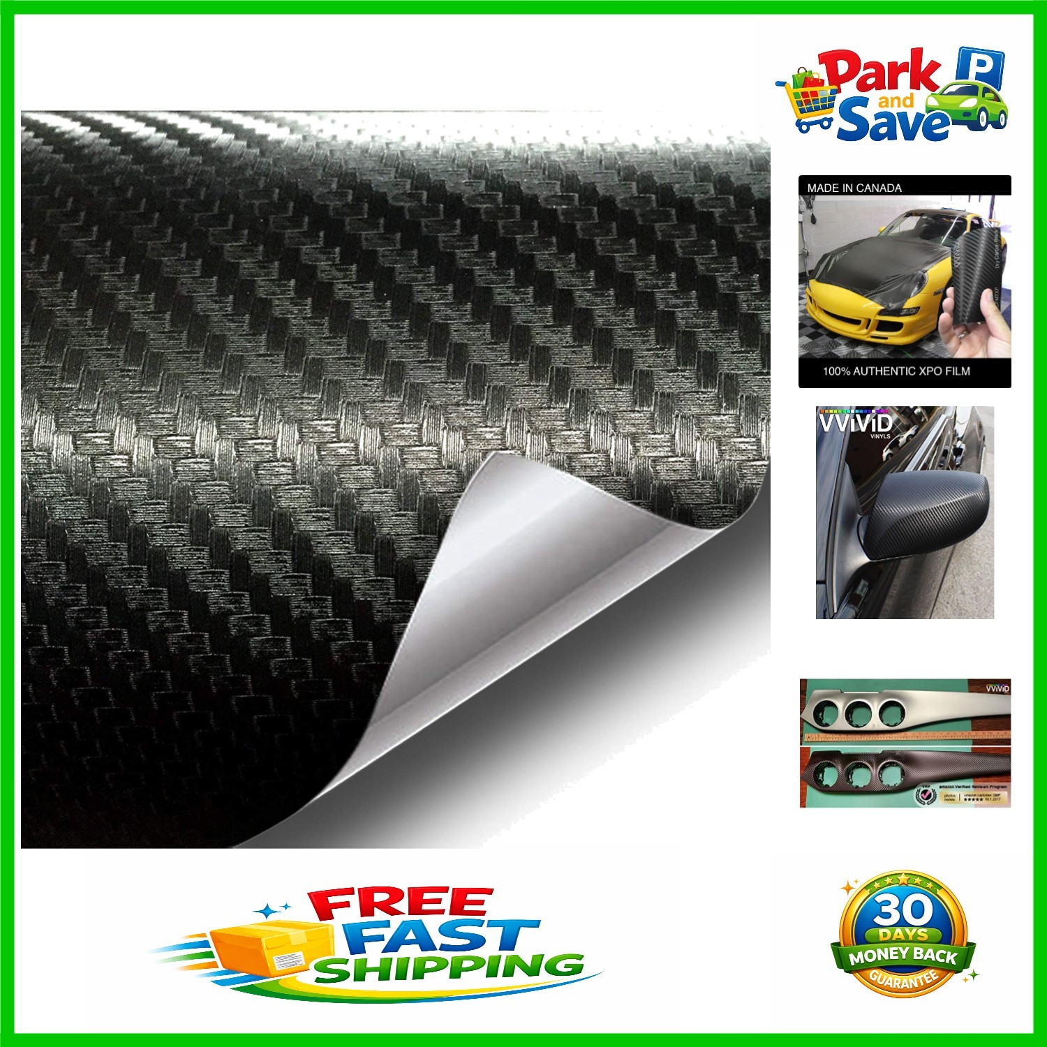 Durable 0.5ft x 5ft Black Carbon Fiber Vinyl with Air Release for All Vehicles