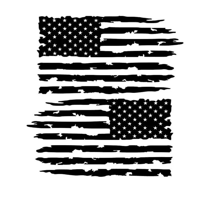 Tattered Distressed American Flag Decal Vinyl Sticker Set of 2 LEFT RIGHT Side
