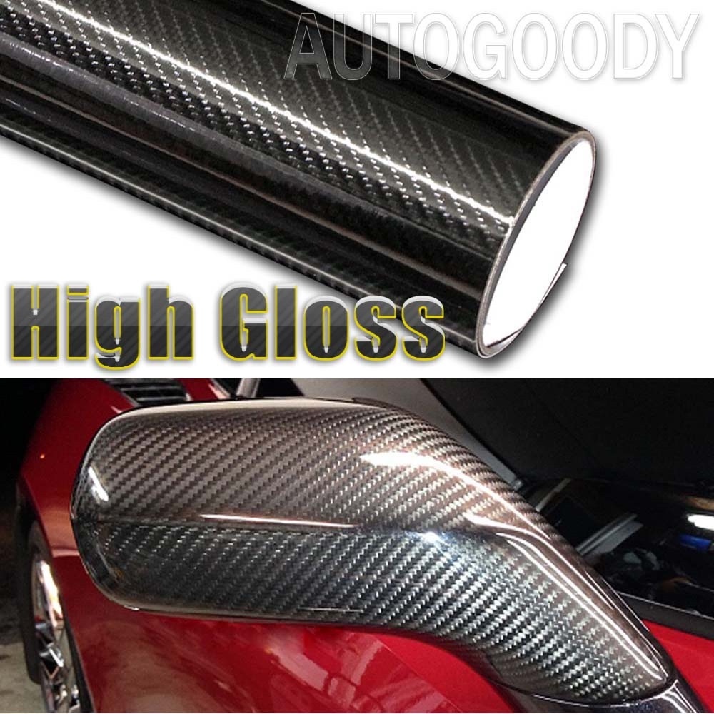 12″x60″ HIGH GLOSS 5D Black Carbon Fiber Vinyl Wrap Air Bubble Free 1ft x 5ft 6D