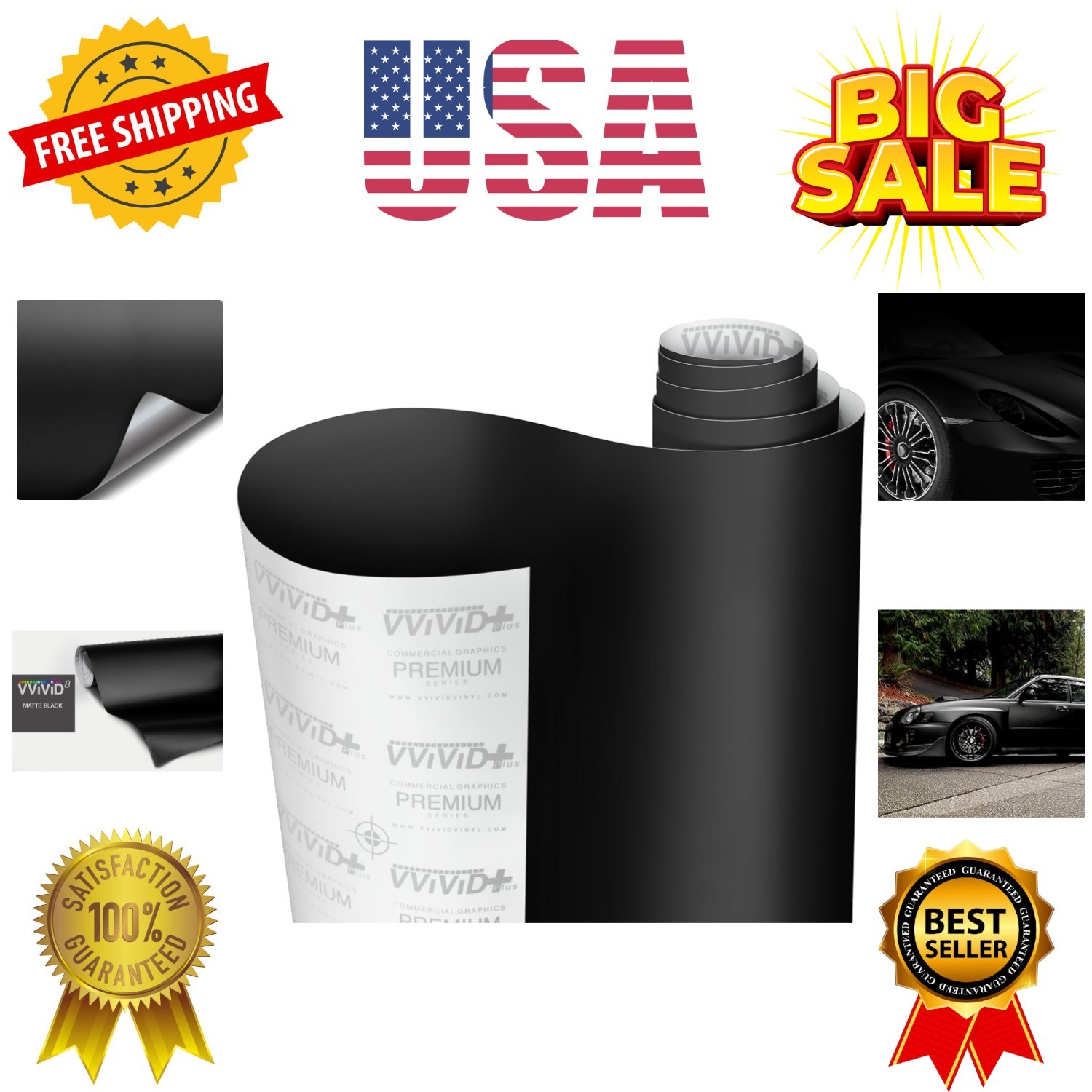 Black Matte Car Wrap Vinyl Roll with Air Release 3MIL-8 0.5FT X 5FT