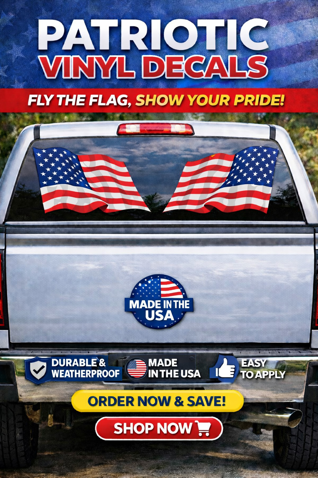2 American Flag Vinyl Decals Left & Right Pair | Waving Flag Stickers for Truck