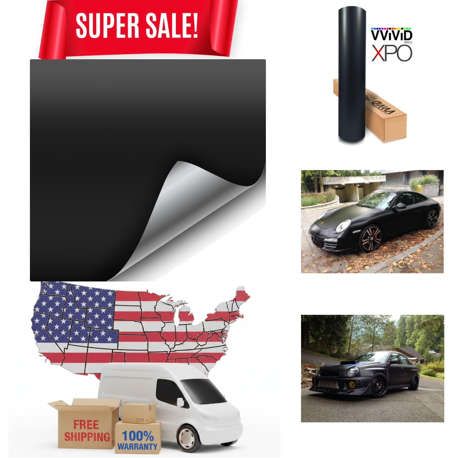 Matte Black Vinyl Wrap Adhesive Film – Universal 1ft x 5ft for Cars & More