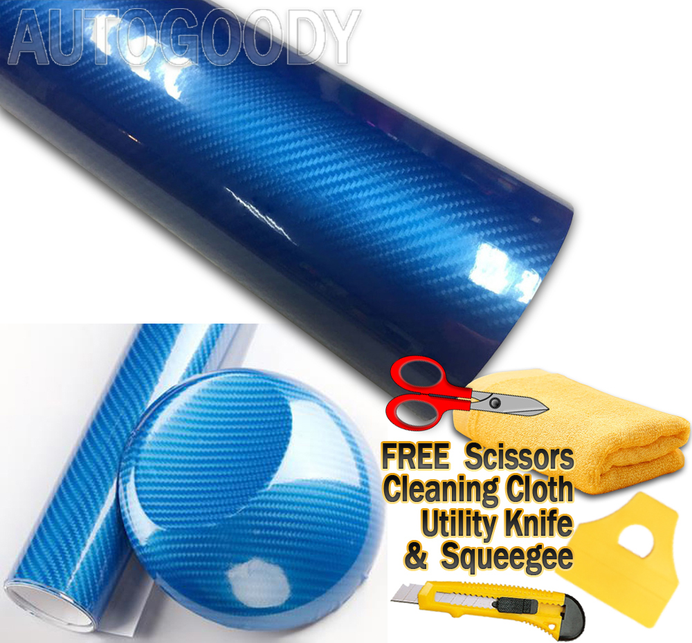 24″x60″ HIGH GLOSS 5D Blue Carbon Fiber Vinyl Wrap Air Bubble Free 2ft x 5ft 6D