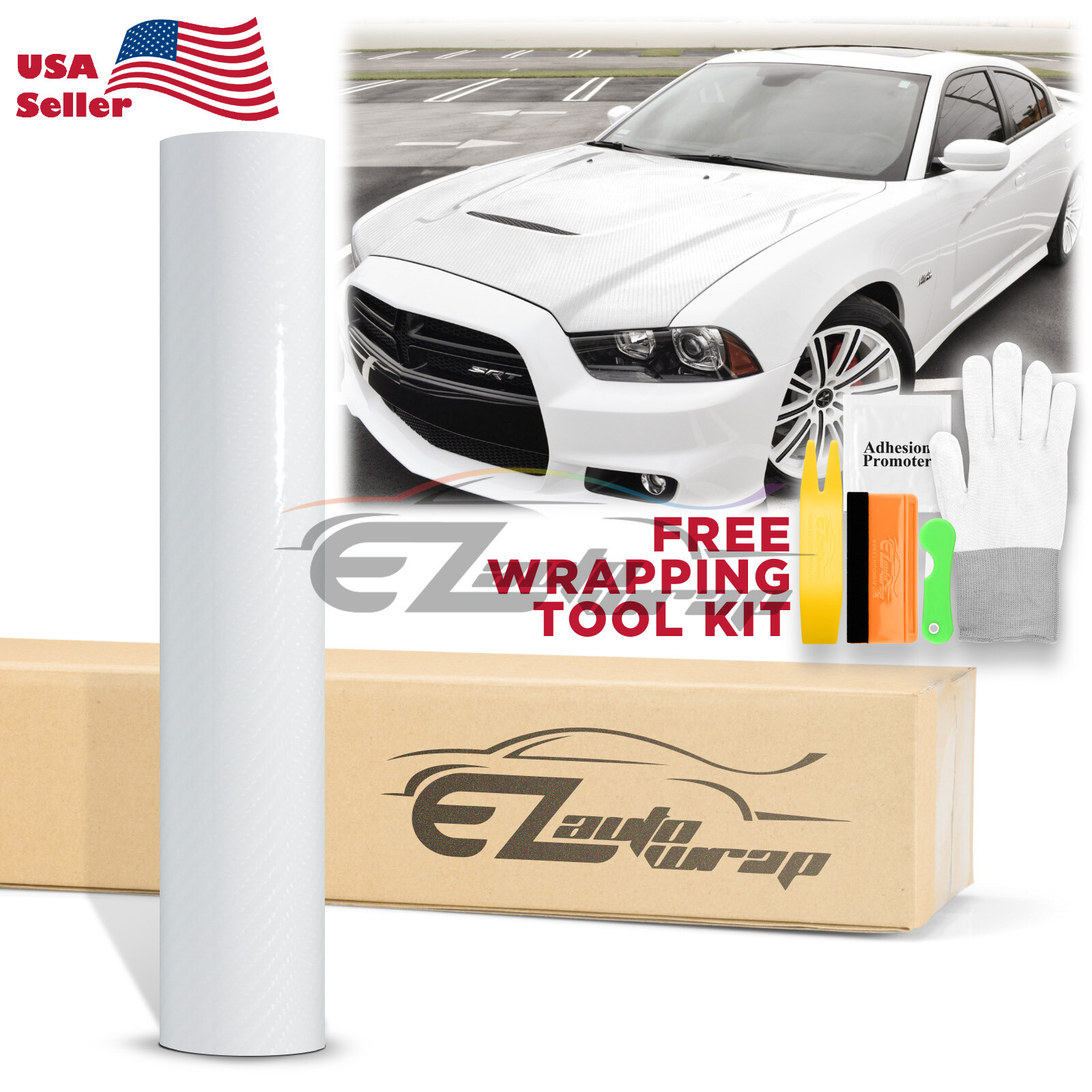 7D Carbon Fiber White High Gloss Auto Vinyl Wrap Sticker Sheet Film Decal DIY 6D