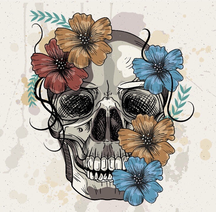 Skull Sticker 4” Skeleton Grunge Punk Goth Flowers Street Art