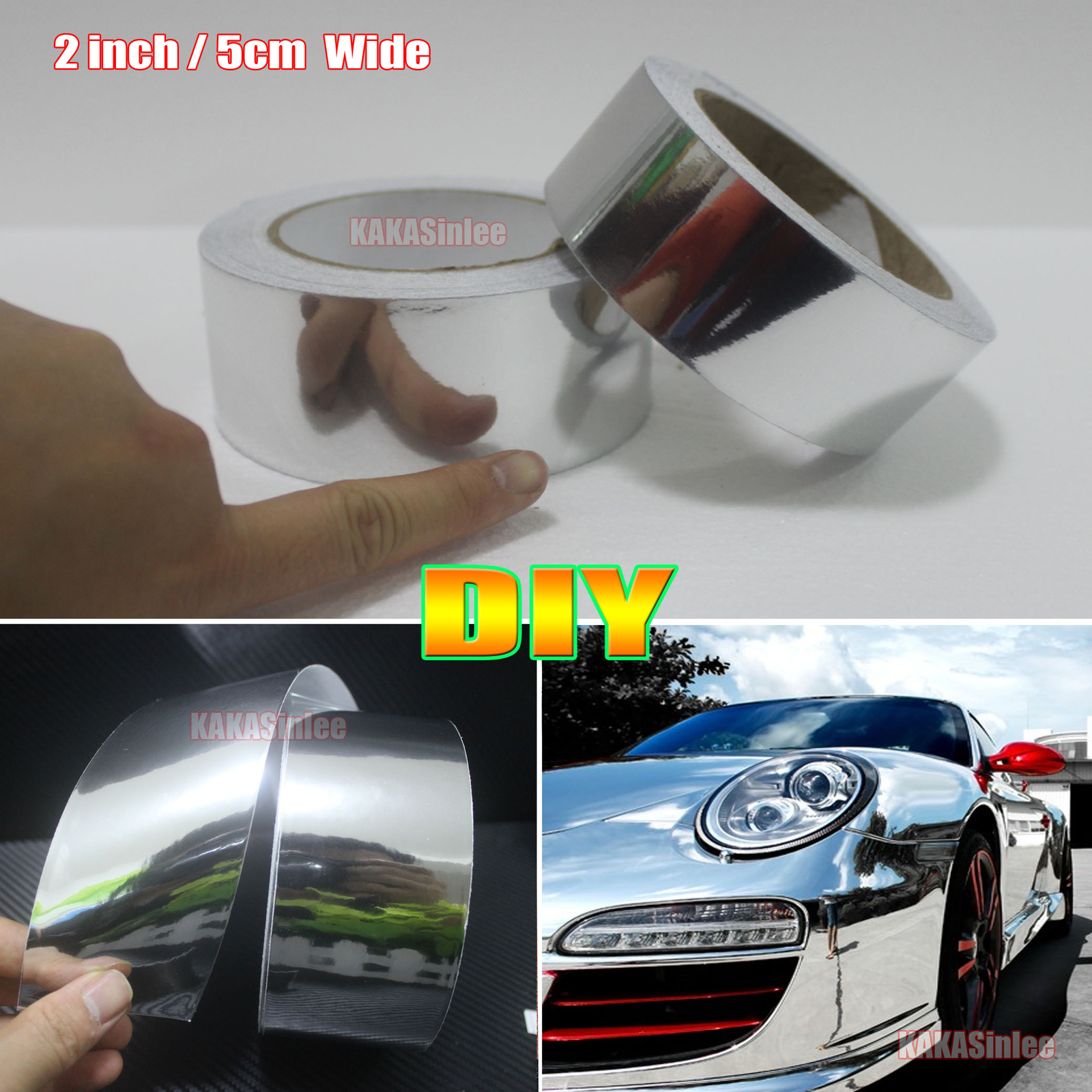 2″ x 120″ PVC Silver Mirror Chrome Vinyl Tape Wrap Sticker Car Trim Decal Trim