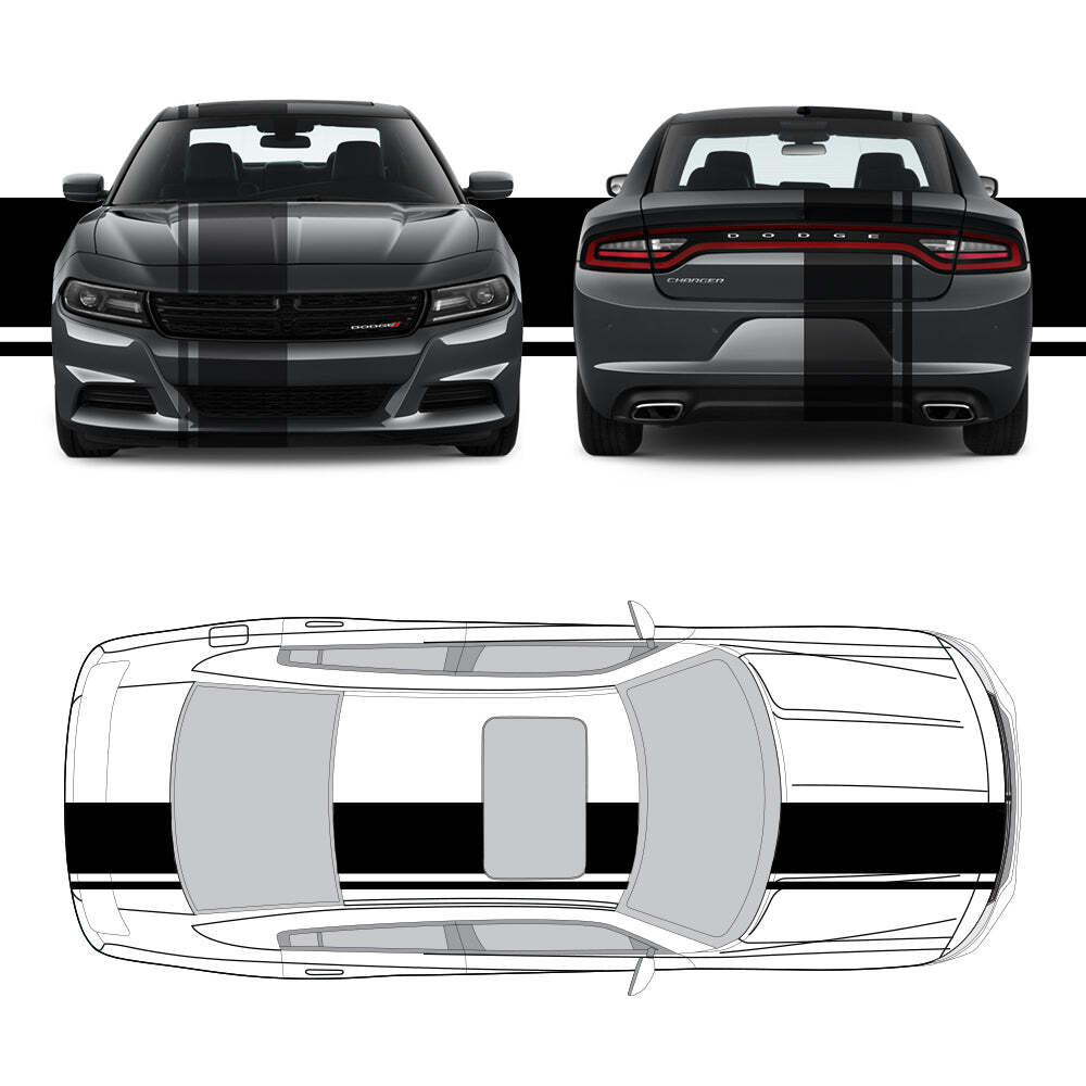 Dual Racing Stripes [3x] 2″ , 2″, 18″ x 68″ Self Healing Vinyl Fits All Vehicles
