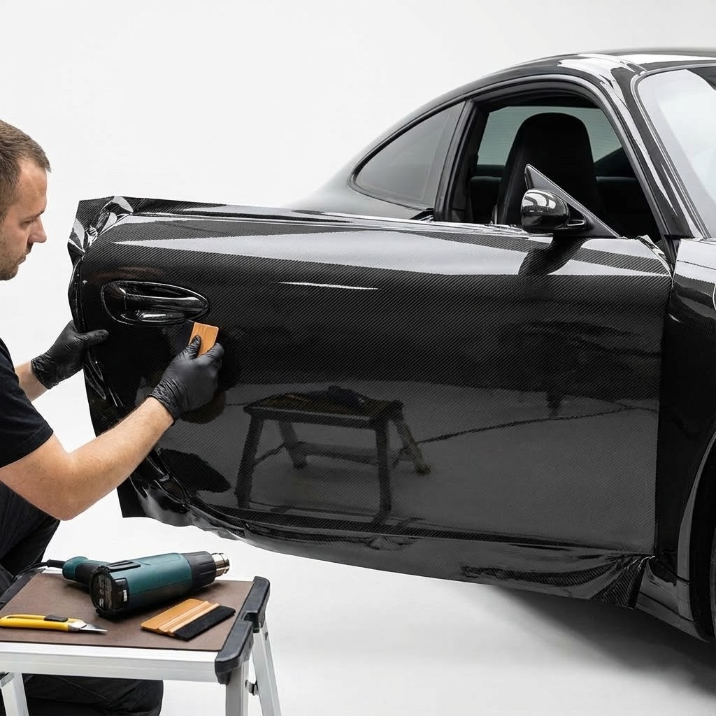 84″ x 60″ Super Gloss 7D Black Carbon Fiber Vinyl Air Bubble Free 7ft x 5ft 6D