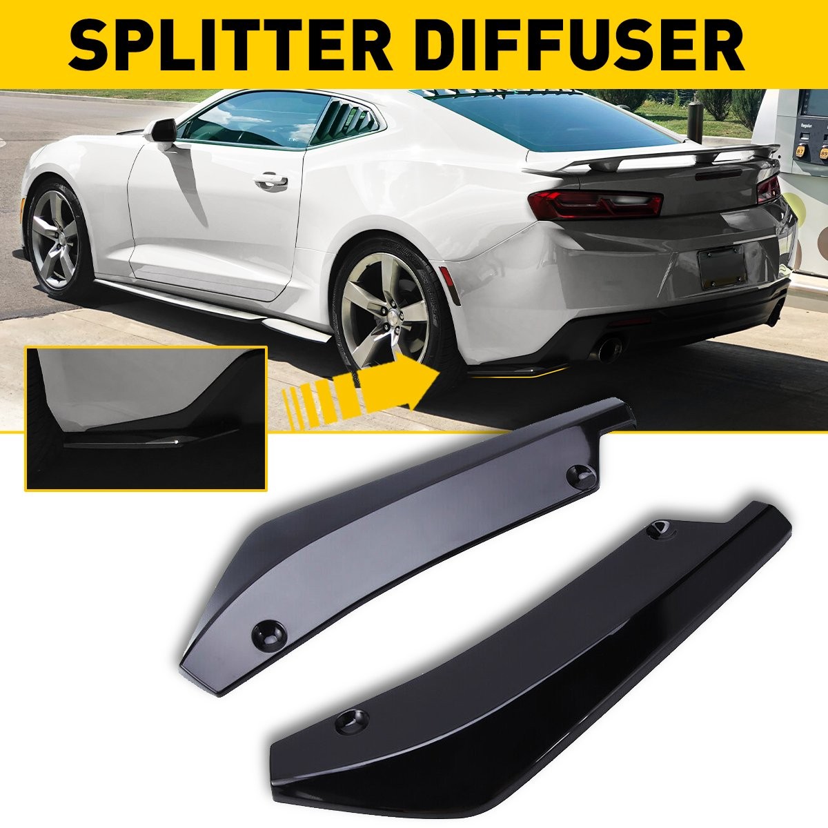 Gloss Car Black Rear Bumper Canard Fin Diffuser Valence Splitter Spoiler Lips