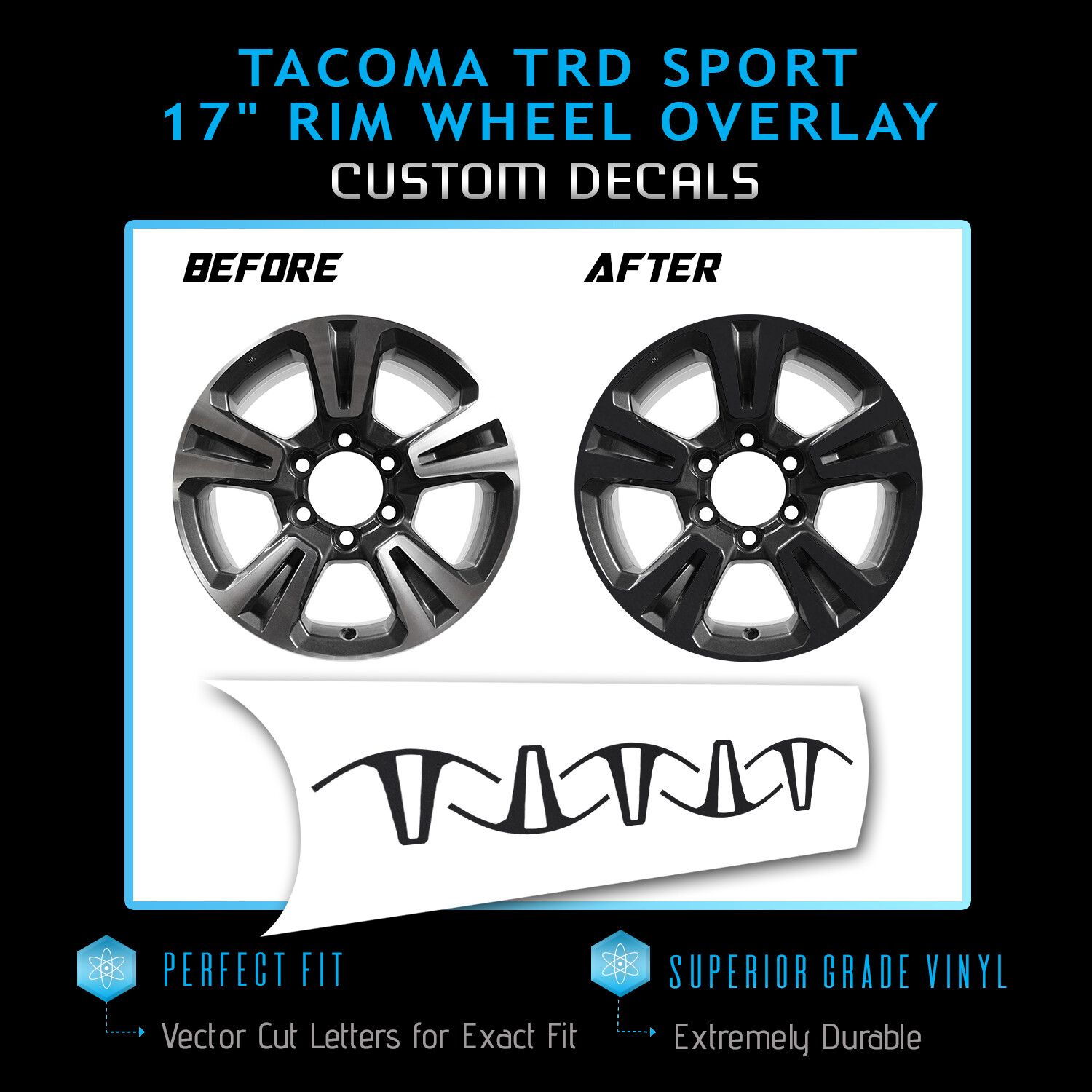 For 2016-2019 Tacoma TRD Sport Rim Wheels x4 Overlay Vinyl Decals – Glossy Matte