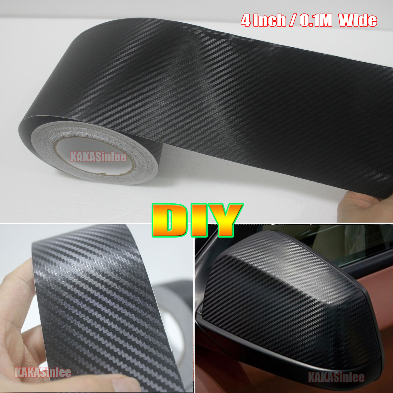 4inch Wide Strips – Black 3D Texture Carbon Fiber Vinyl Wrap Car Sticker Film AB