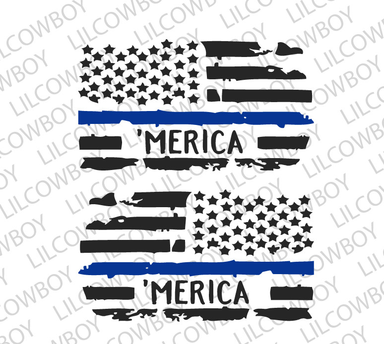 2 PackL/R Blue Line ‘MERICA USA Flags Vinyl Decals Law Enforcement Police BG14