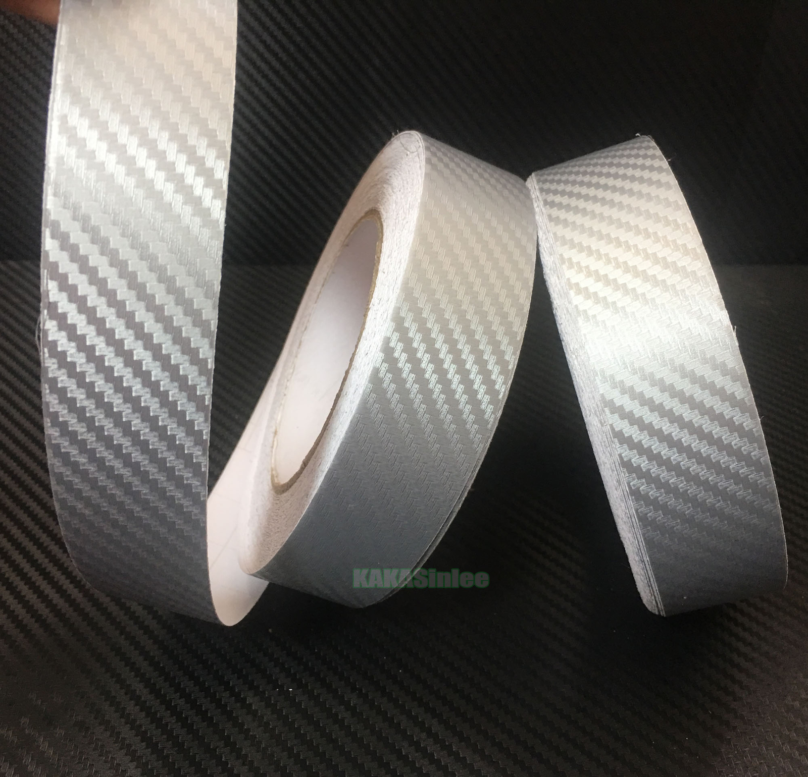 1.2″ Wide / Silver Car 3D Texture Carbon Fiber Vinyl Strip Wrap Film Sticker AB