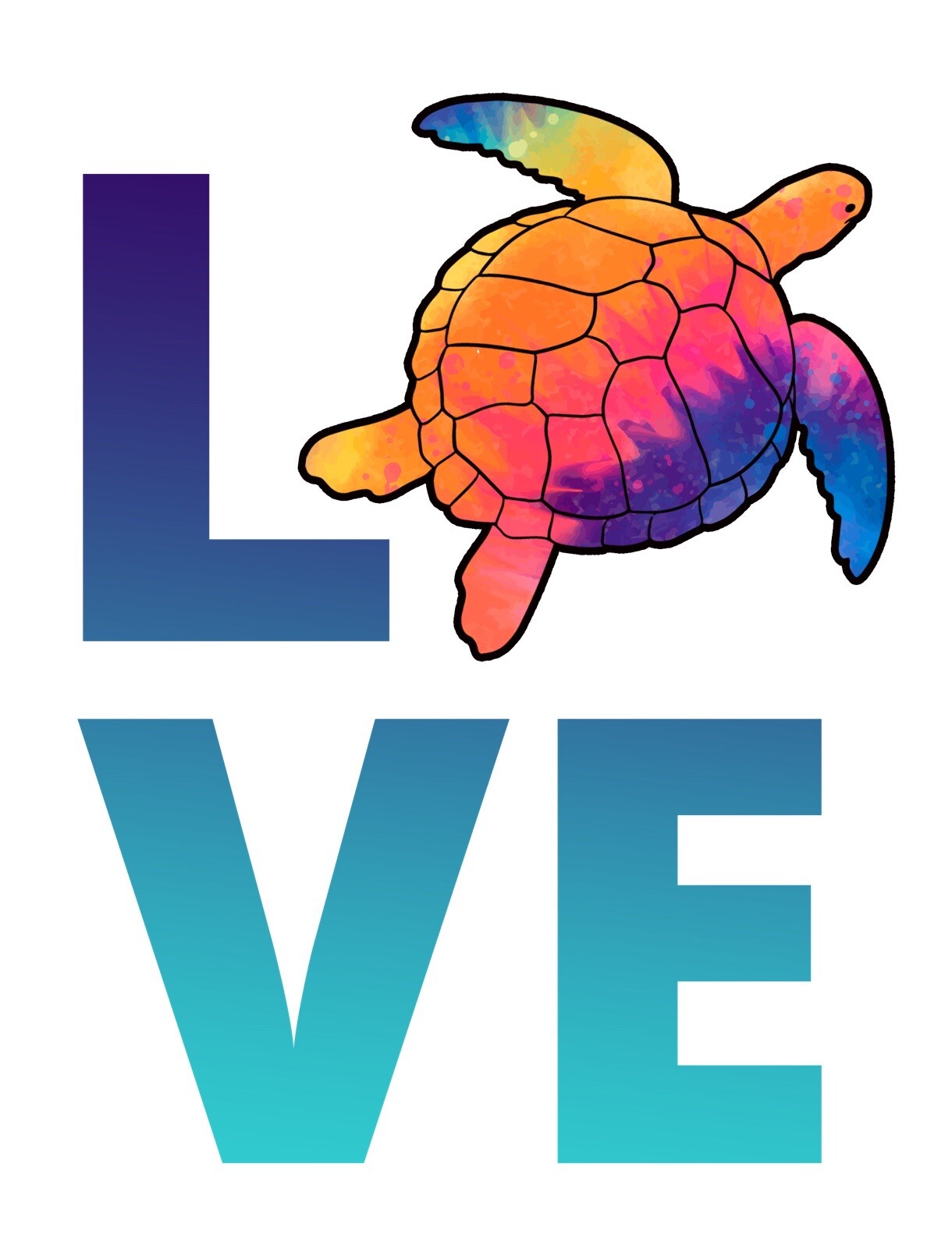 Sea Turtle Love Sticker (2 Inch) Round Circle Rainbow Design Beach Ocean