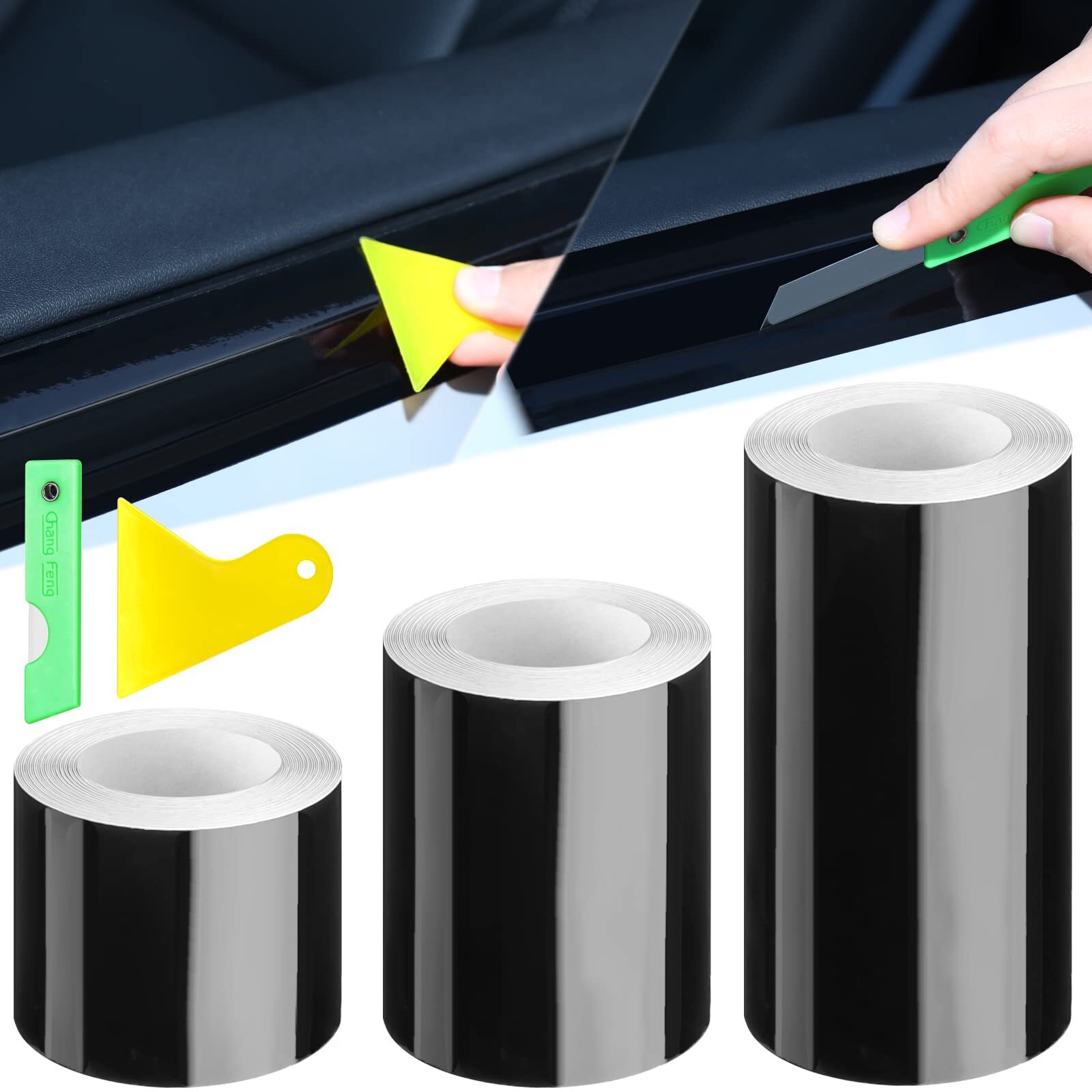 3 Rolls Gloss Black Vinyl Wrap with Tools Vinyl Wrap Rolls Car Wrap Vinyl Bla…