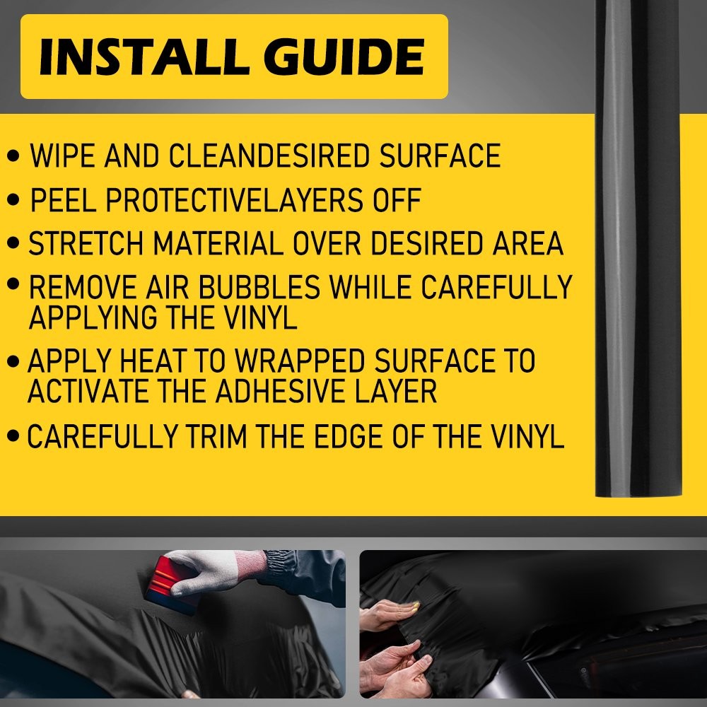 Black High Gloss Glossy Vinyl Film Car Wrap Film Sticker Bubble Free Air Release