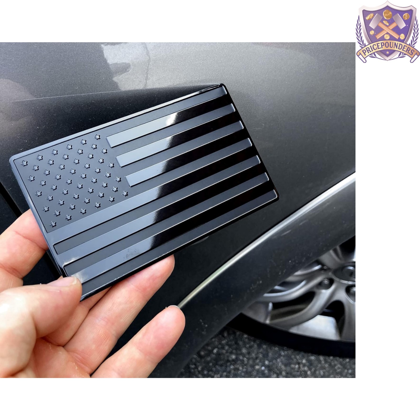 Stylish Embossed Black Flag Emblem – 5″x3″, Ideal for Car & Truck Decoration