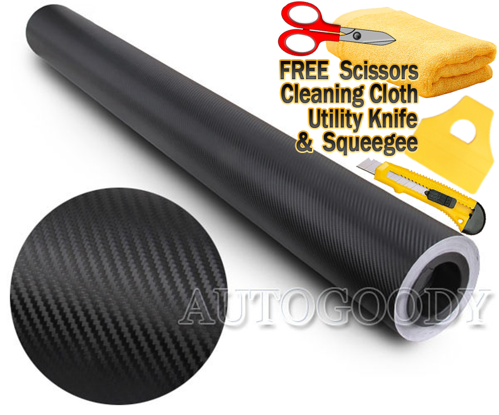 120″ x 60″ Black Carbon Fiber Vinyl Wrap 3D Bubble Free Air Release 10ft x 5ft