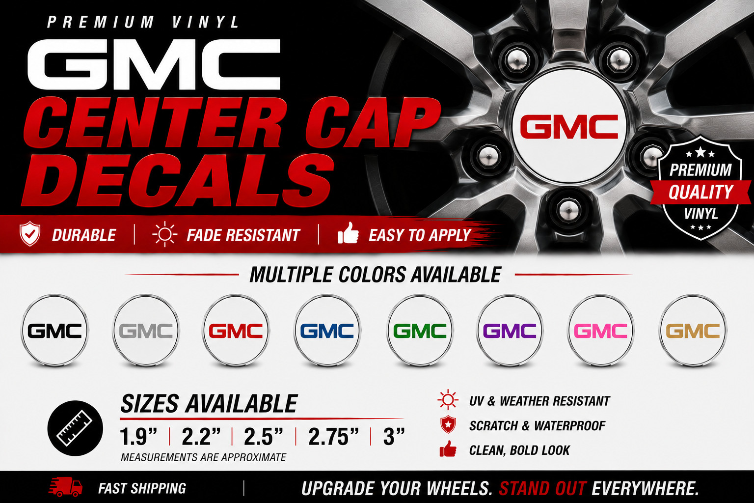 x6 center cap DECALS fit for your gmc sierra terrain acadia yukon denali