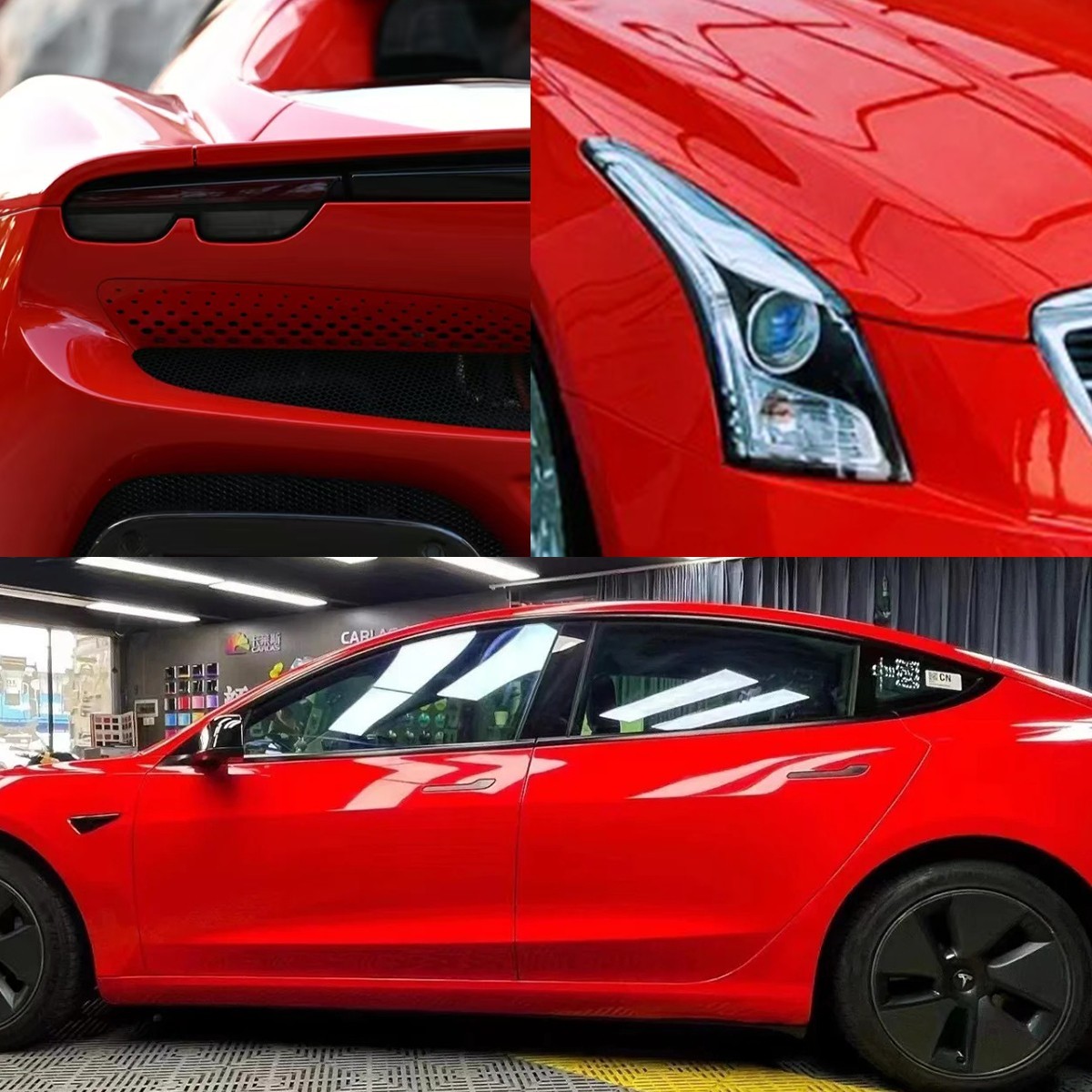 5FTx50FT PET High Gloss Crystal Racing Red Vinyl Wrap Self-Adhesive US Stock