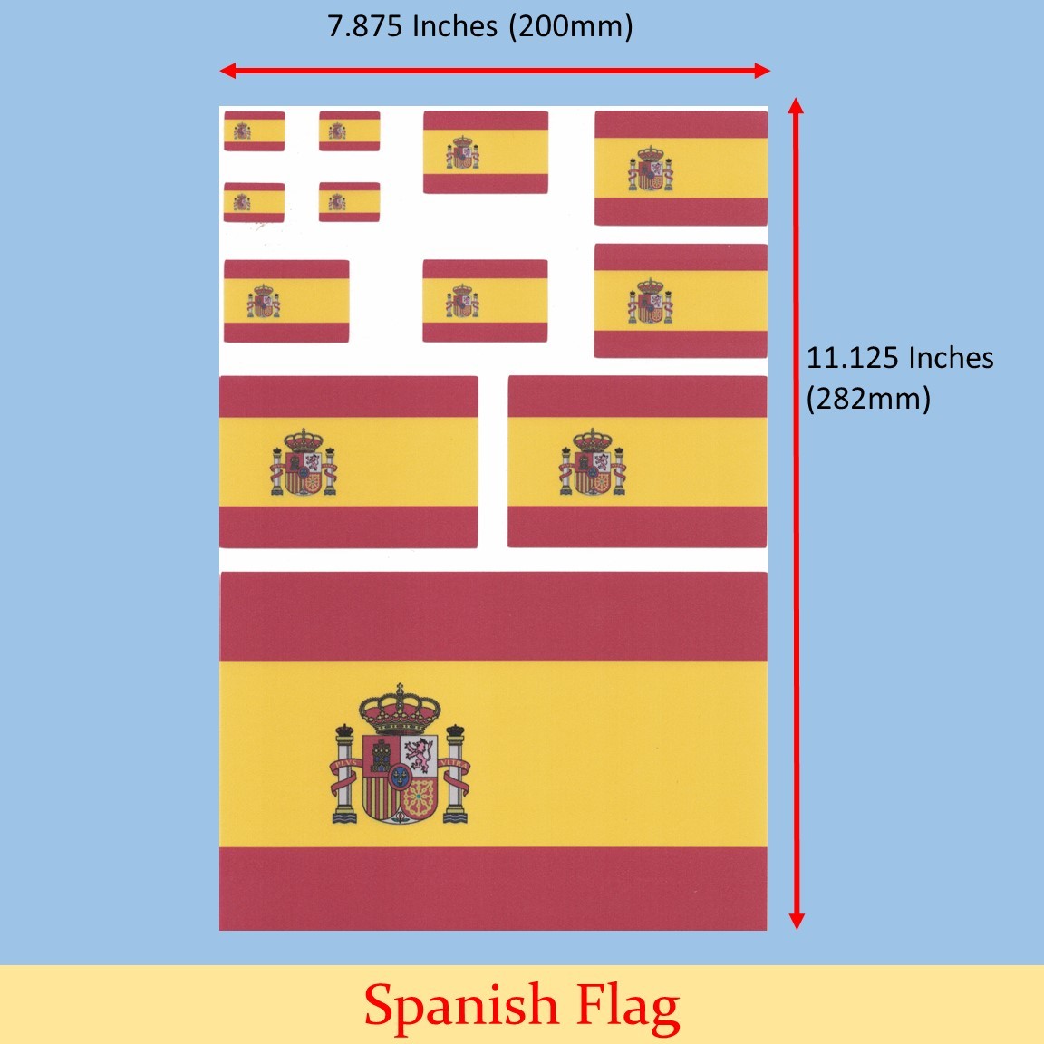 Spanish Flag Sticker: 12 X Vinyl Sticker Decals Self Adhesive Backing
