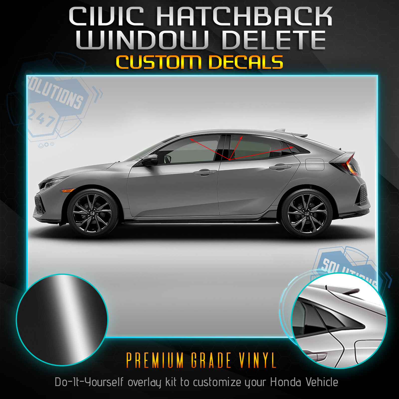 For 2017-2020 Honda Civic Hatchback Window Trim Chrome Delete Kit – Glossy Matte