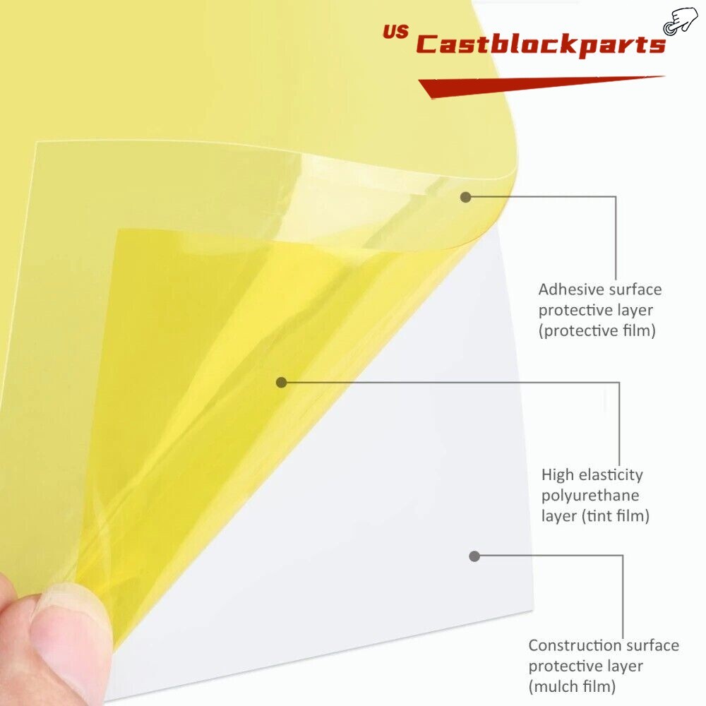 Fit For Headlight Taillight Transparent Yellow Lens Vinyl Protection Film12″x78″
