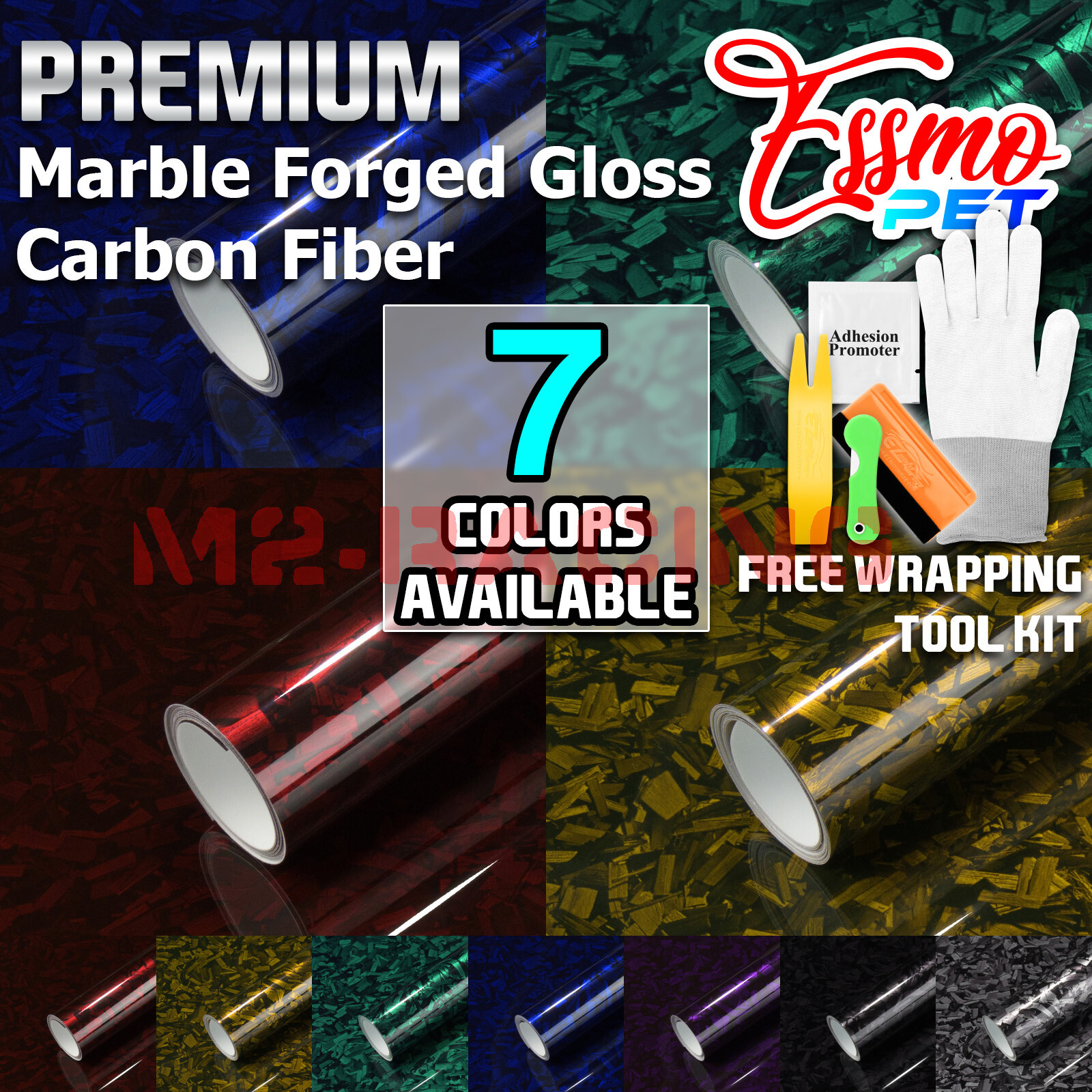 ESSMO PET Marble Forged Gloss Carbon Fiber Vehicle Vinyl Wrap Decal Sticker Film