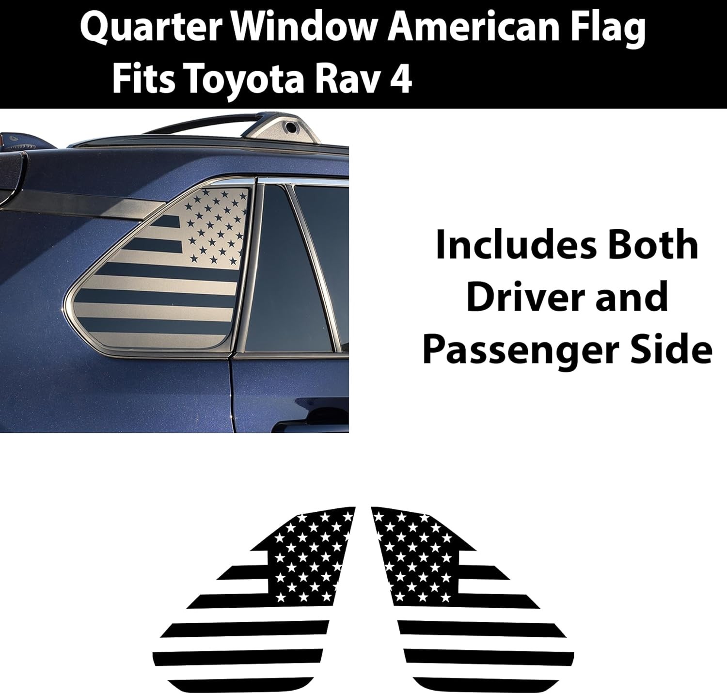 Pair USA Flag Rear Side Window Vinyl Decals Wrap Cover For Toyota Rav4 2019-2025