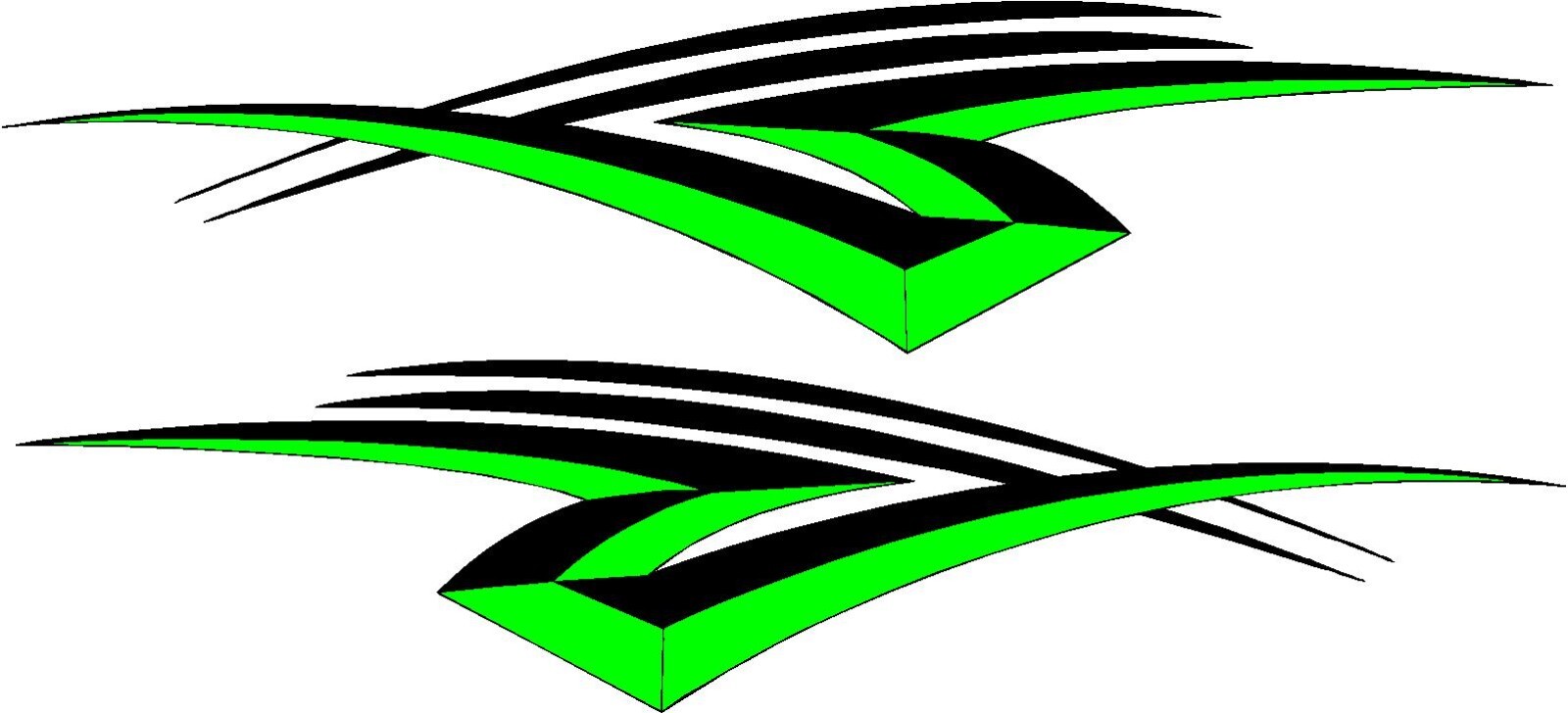 vinyl graphics stripe/ swoosh 2 decal sticker set 11″x48″ each, green & black