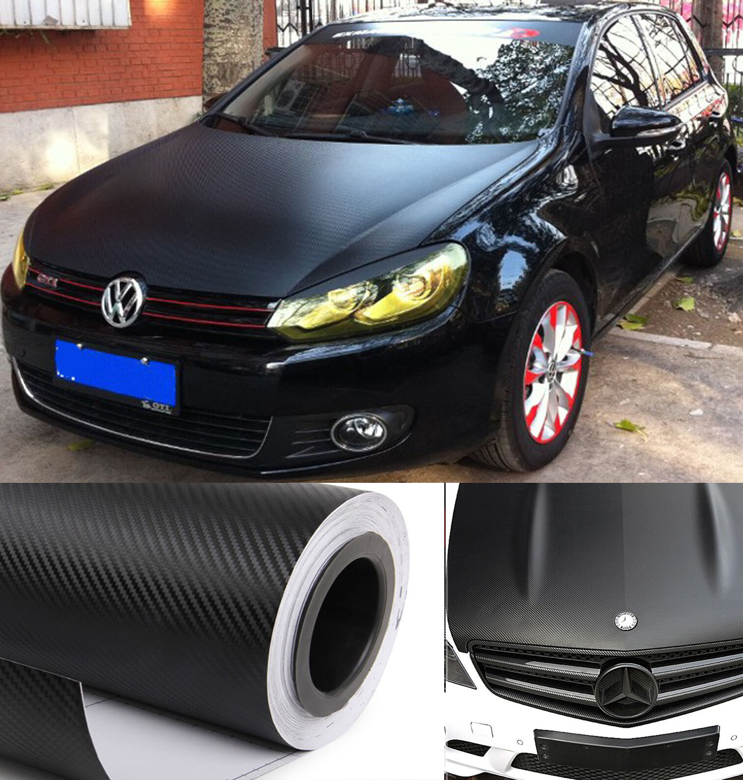 12″ x 60″ Car 3D Carbon Fiber Texture Vinyl Wrap Sticker Film Decal Black PVC