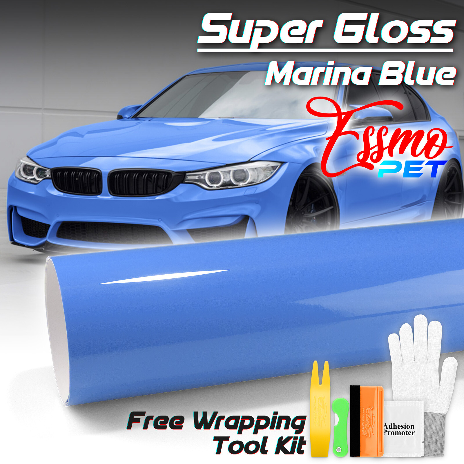 ESSMO PET Super Gloss Marina Blue Car Vehicle Vinyl Wrap Decal Glossy Sticker
