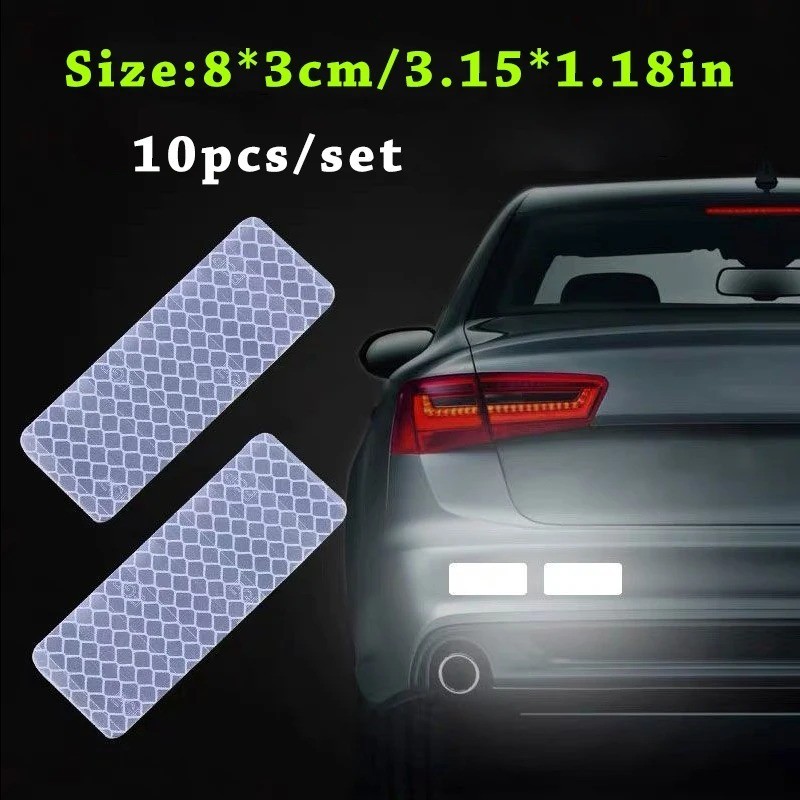 10pcs Reflective Stickers Car Bumper Stickers Night Warning Anti-Collision Tape