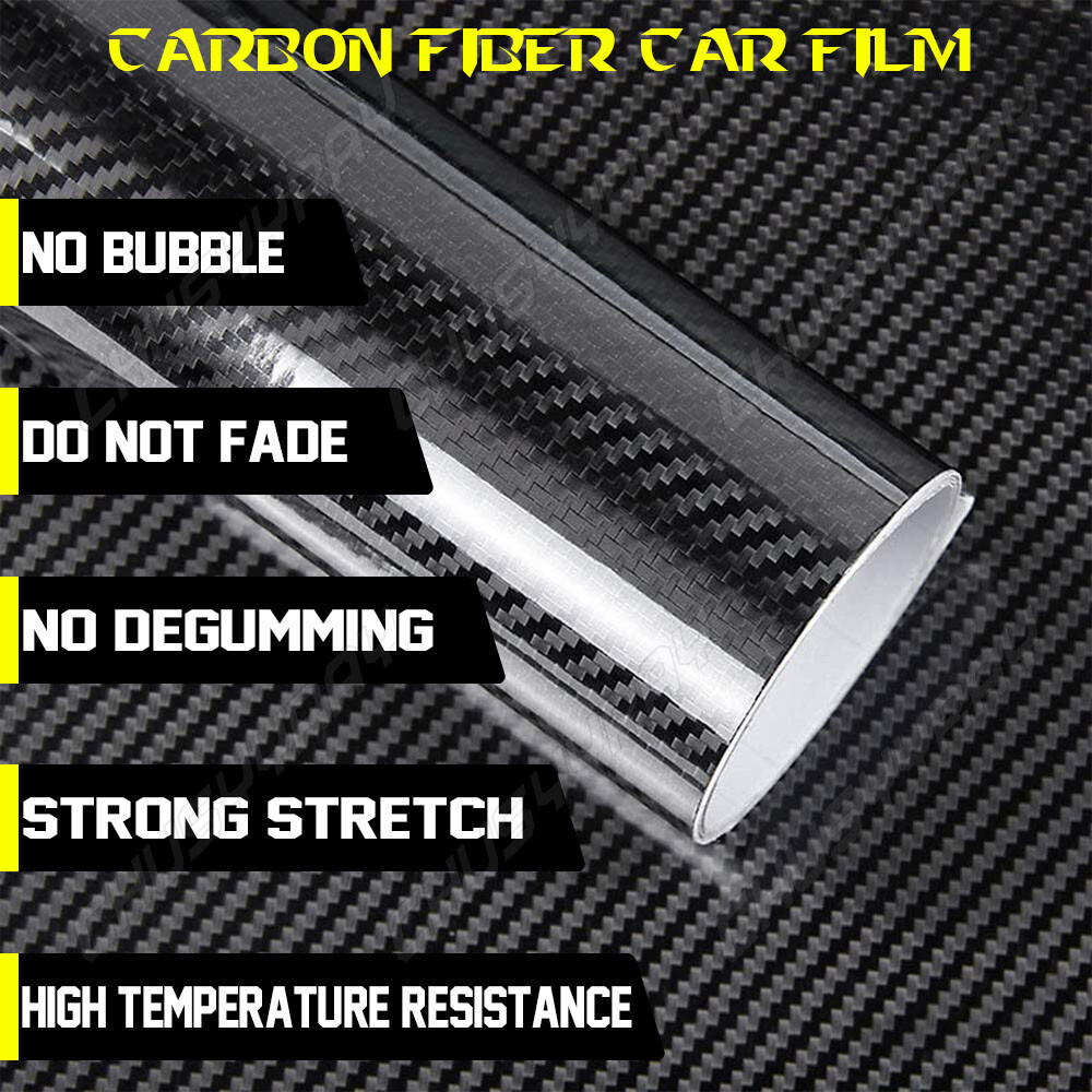 7D 12x 60″ Cool Car Glossy Carbon Fiber Texture Vinyl Wrap Sticker Film Black