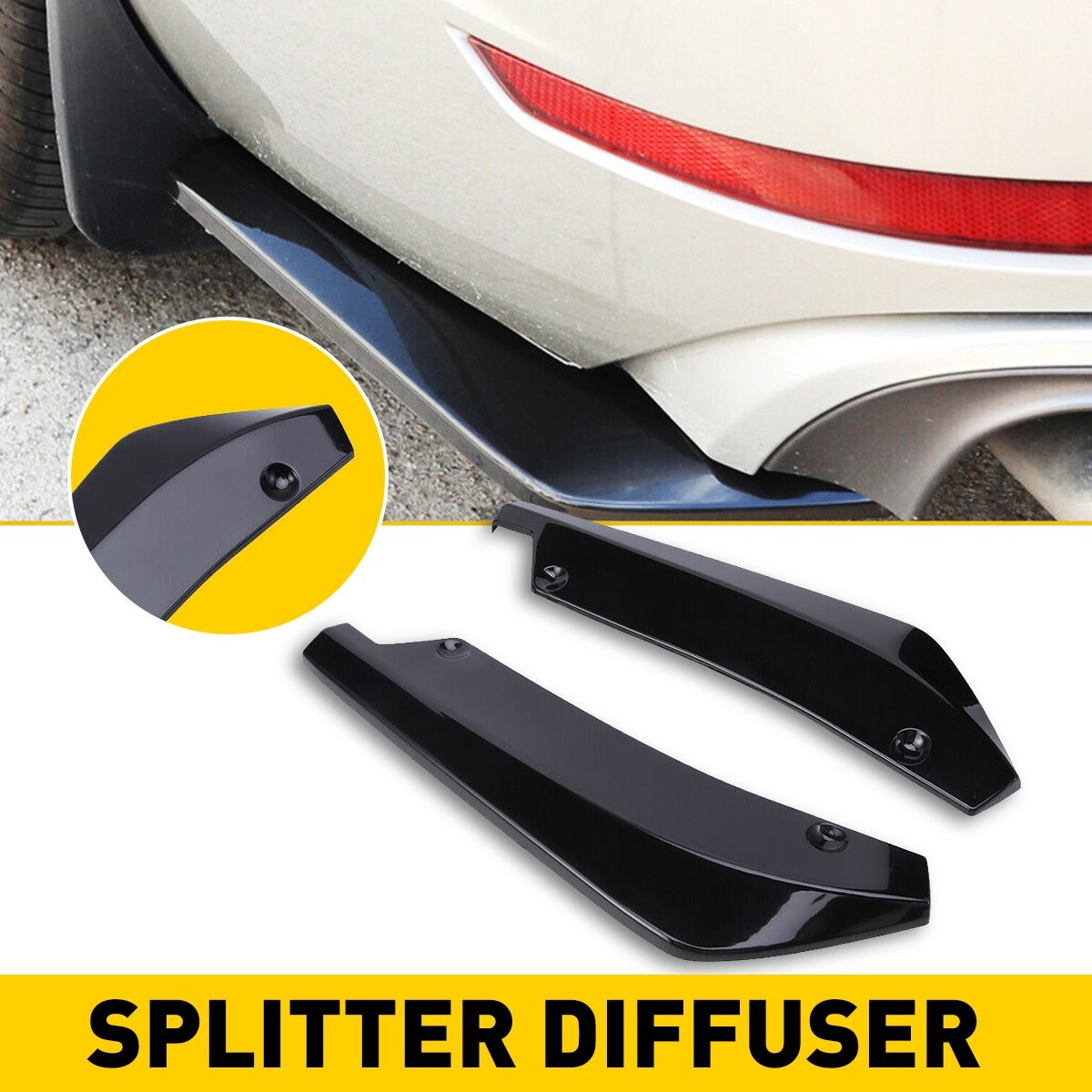 Gloss Car Black Rear Bumper Canard Fin Diffuser Valence Splitter Spoiler Lips