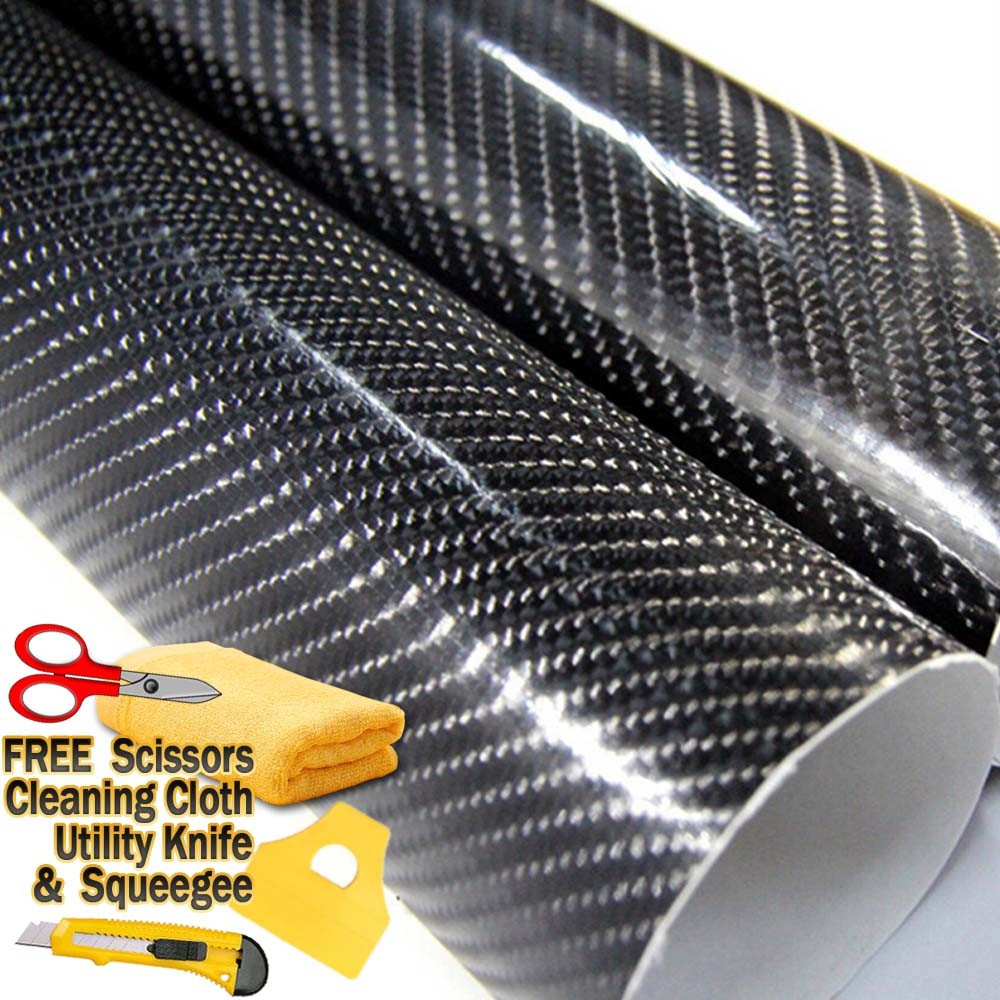 Premium 4D Semi Gloss Black Carbon Fiber Vinyl Wrap Film Bubble Free Air Release