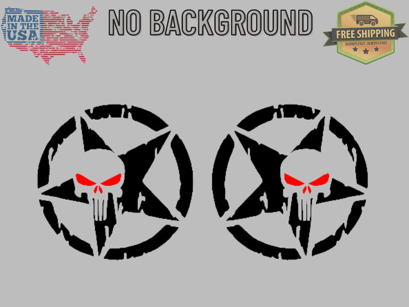 Army Military Star Punisher Skull Distressed Vinyl Decal Left Right Set of 2