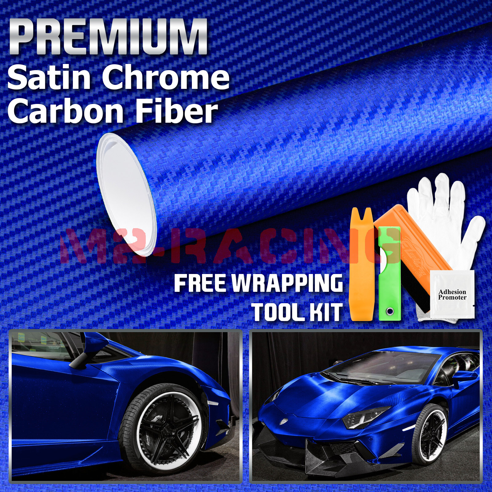 Satin Chrome Carbon Fiber Blue Vinyl Wrap Air Release Decal Sheet Film Sticker