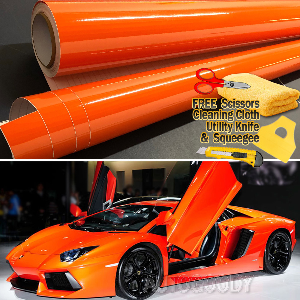 360″ x 60″ Super Gloss Orange Vinyl Film Wrap Sticker Air Bubble Free 30ft x 5ft